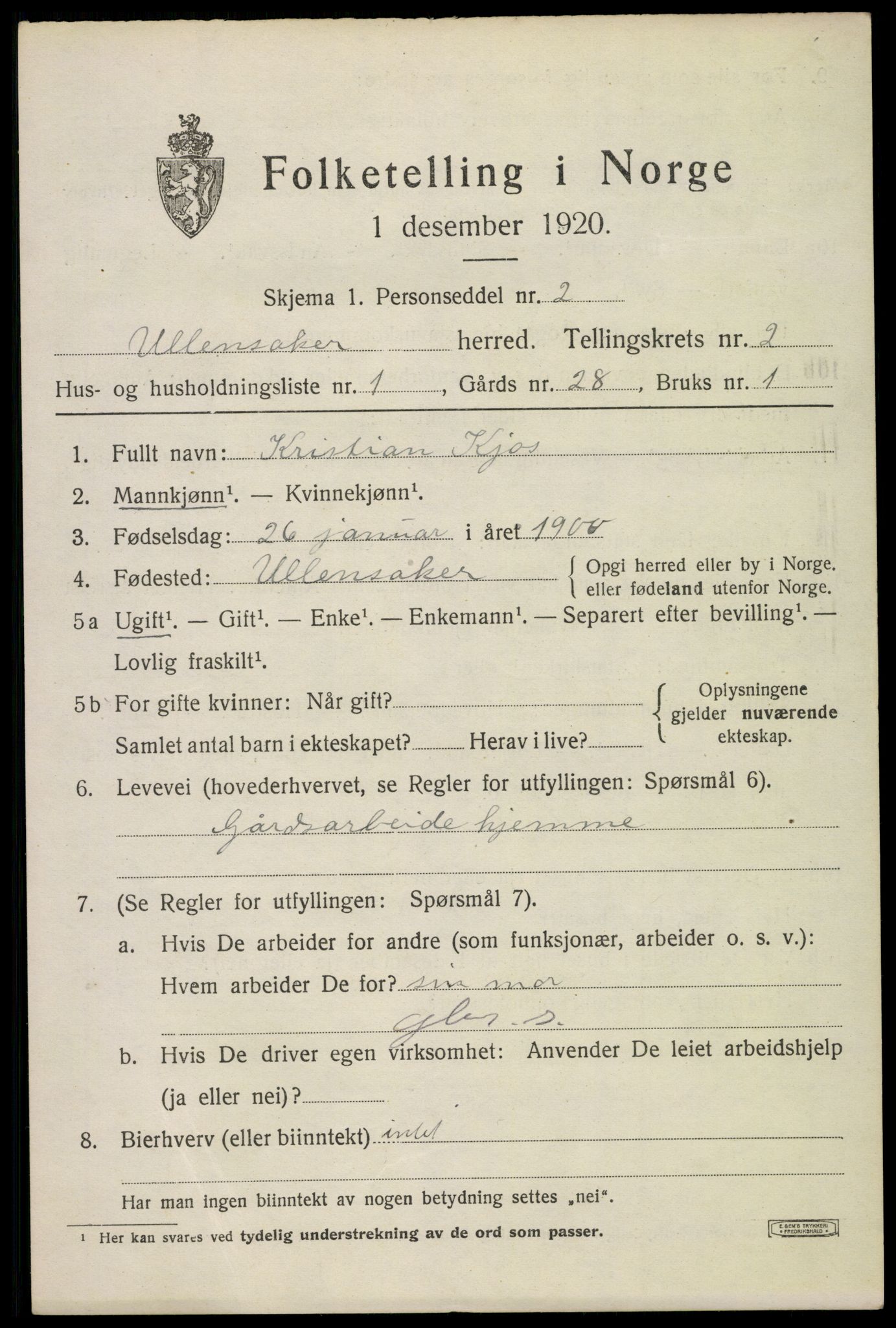 SAO, 1920 census for Ullensaker, 1920, p. 4667