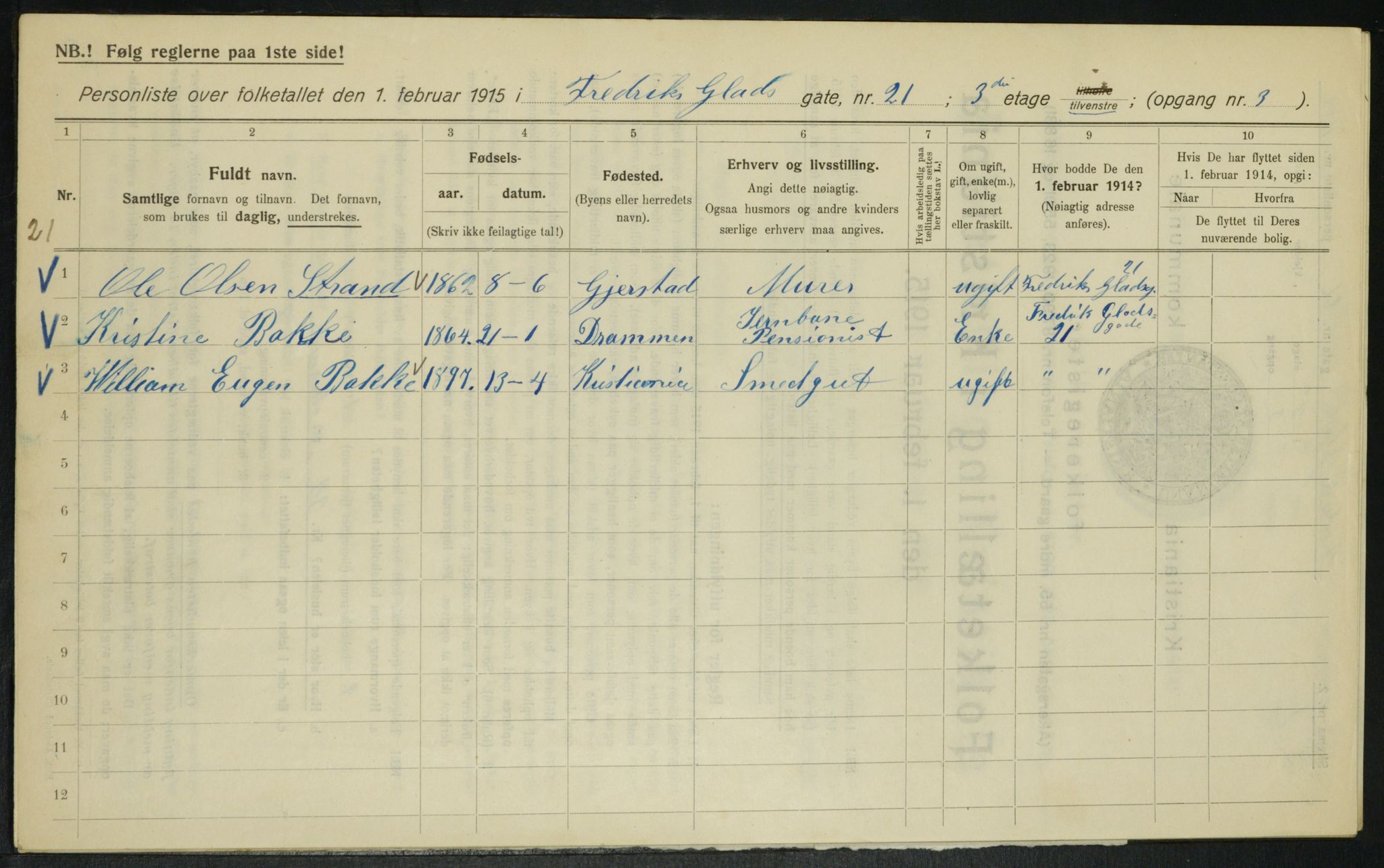 OBA, Municipal Census 1915 for Kristiania, 1915, p. 26143