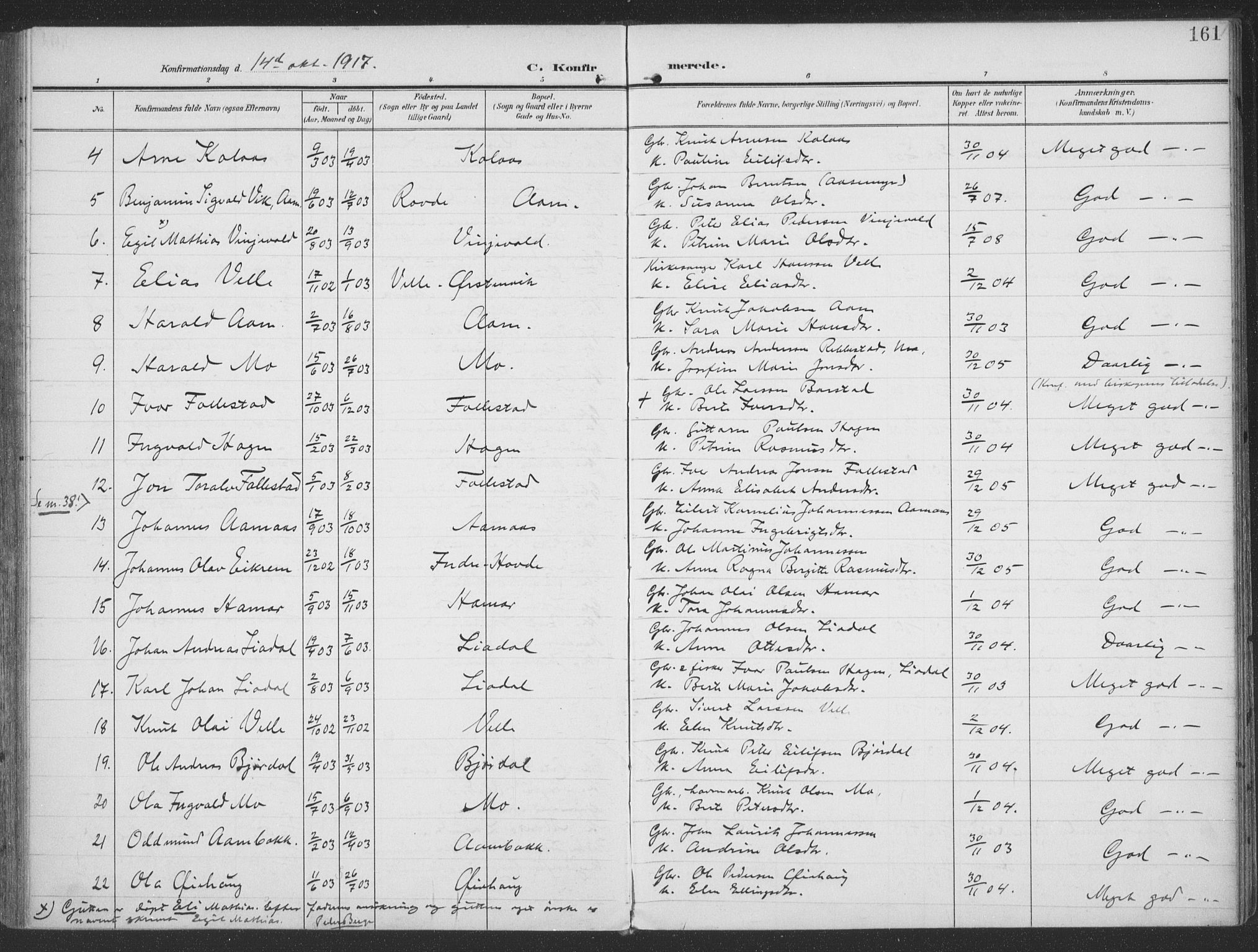 Ministerialprotokoller, klokkerbøker og fødselsregistre - Møre og Romsdal, AV/SAT-A-1454/513/L0178: Parish register (official) no. 513A05, 1906-1919, p. 161