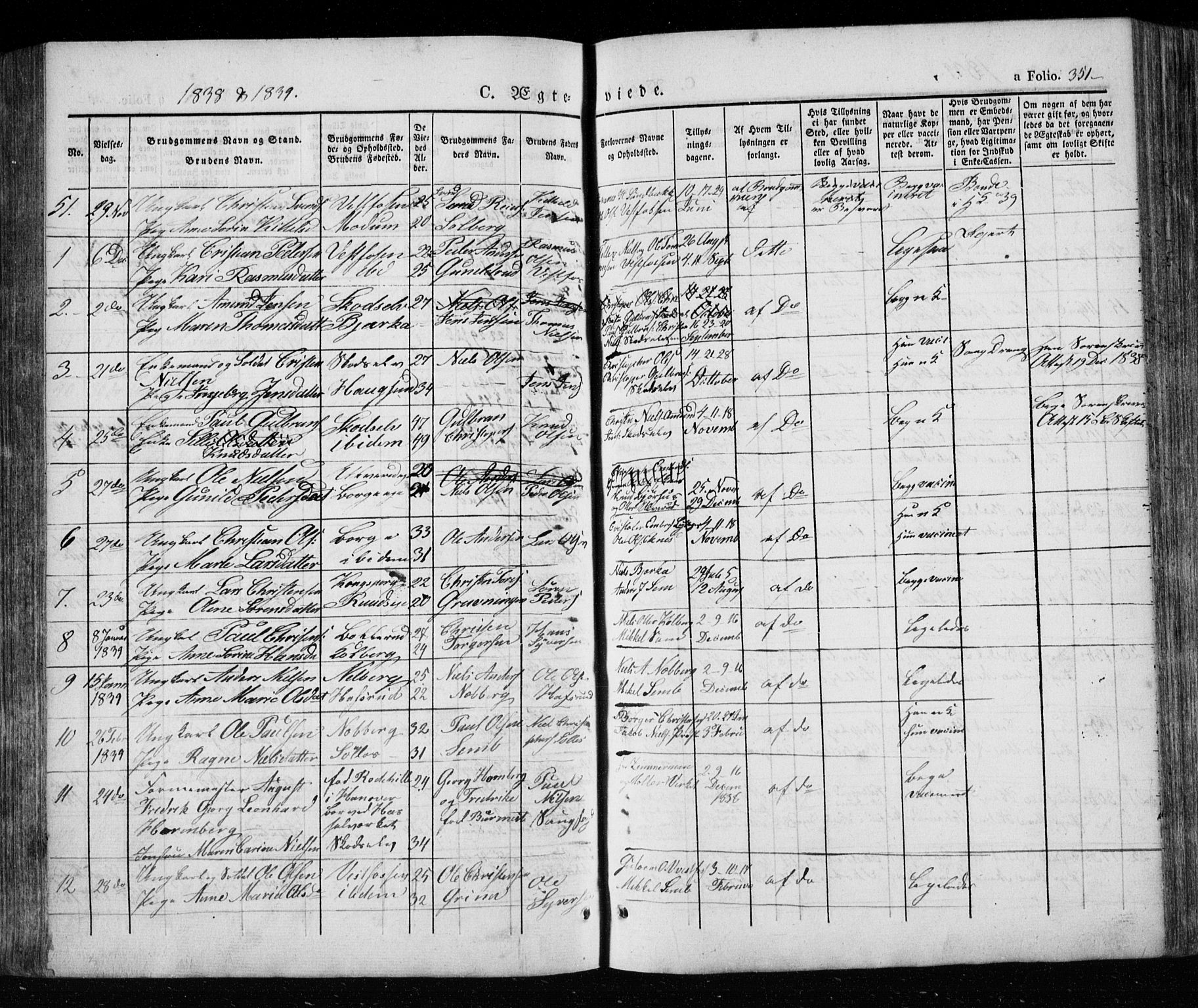 Eiker kirkebøker, SAKO/A-4/F/Fa/L0013a: Parish register (official) no. I 13A, 1832-1845, p. 351