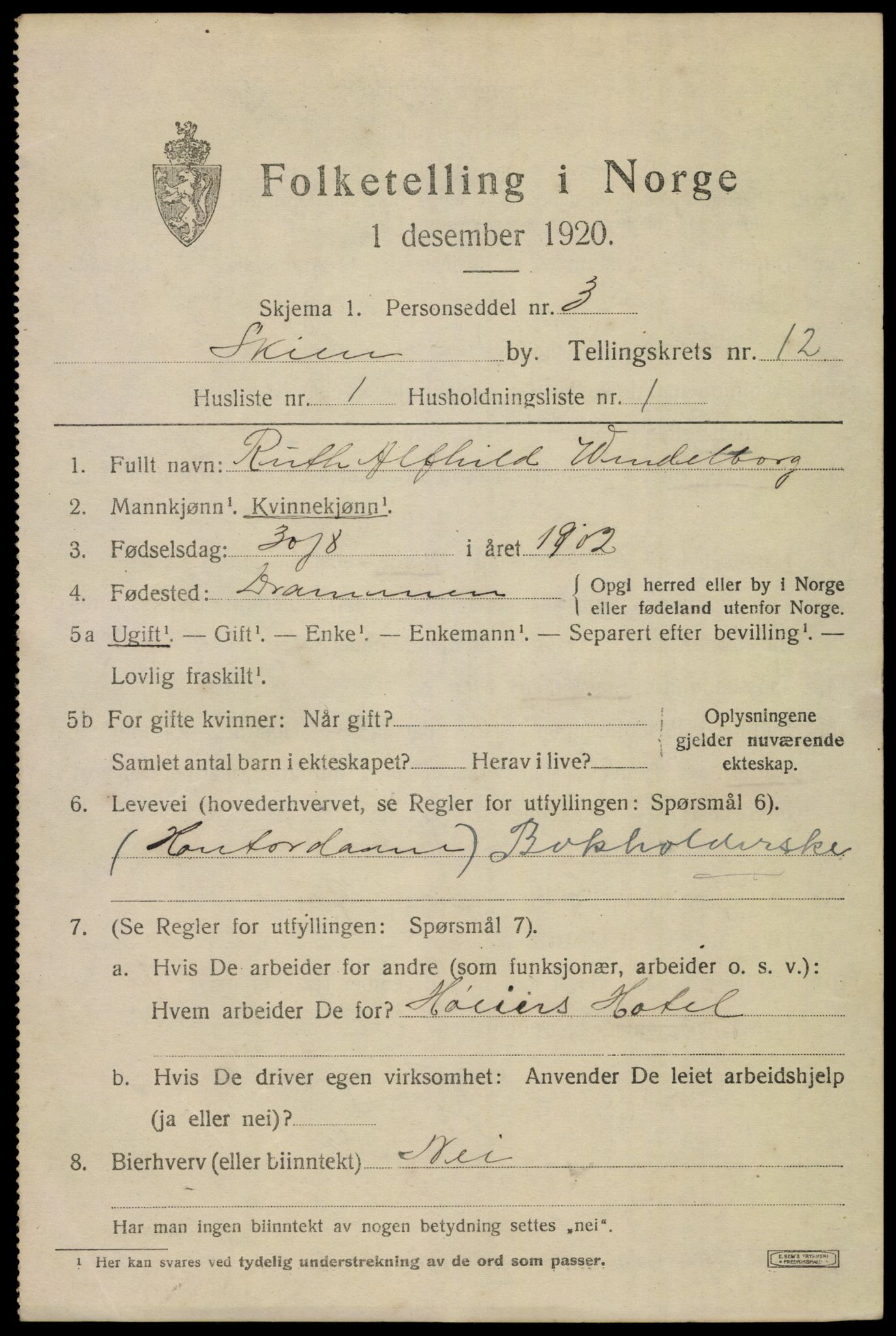 SAKO, 1920 census for Skien, 1920, p. 37304