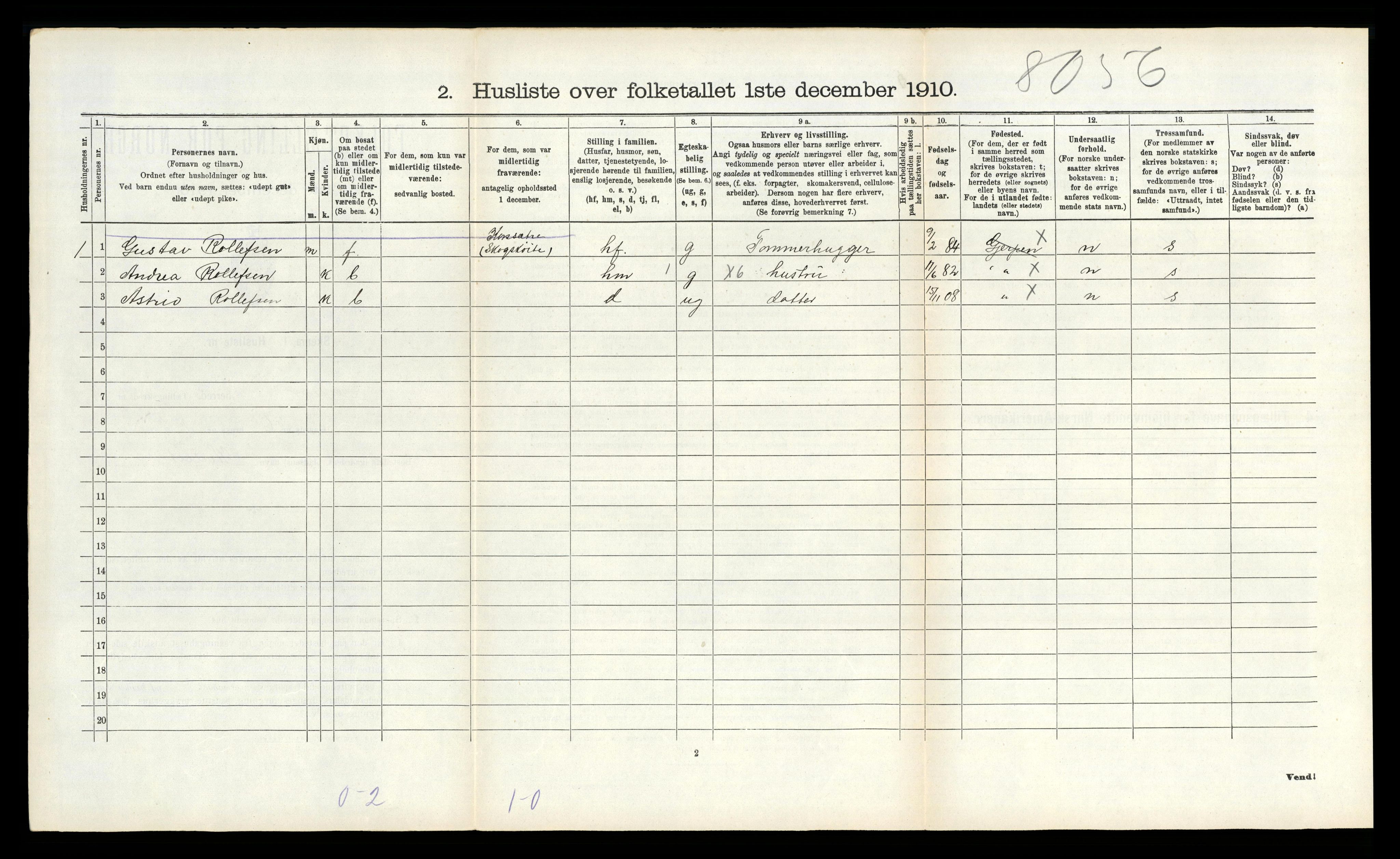 RA, 1910 census for Gjerpen, 1910, p. 292