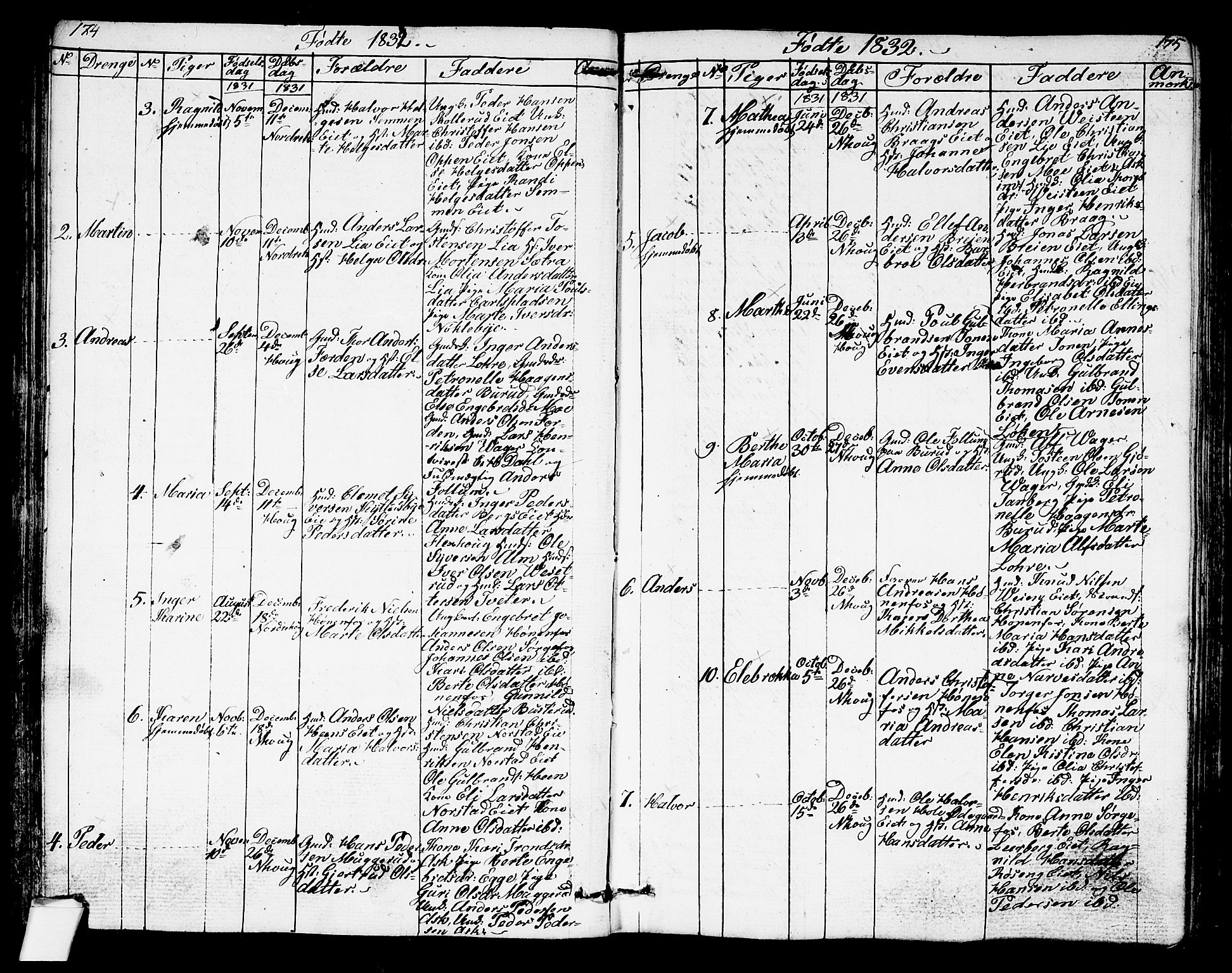 Norderhov kirkebøker, AV/SAKO-A-237/G/Ga/L0004: Parish register (copy) no. I 4, 1824-1849, p. 174-175