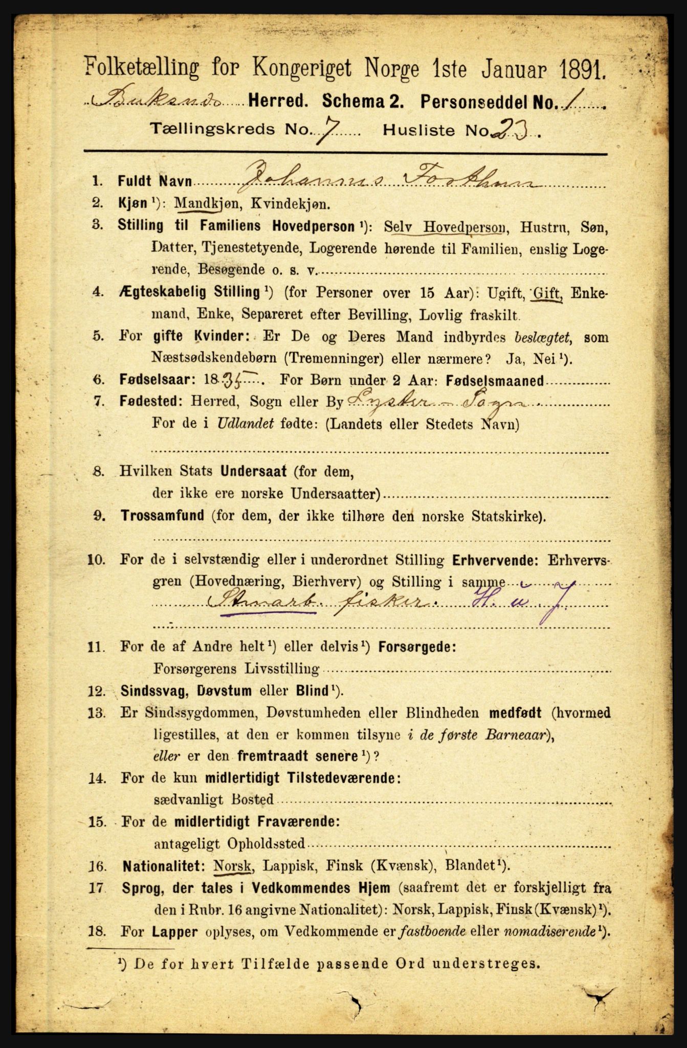 RA, 1891 census for 1860 Buksnes, 1891, p. 5131