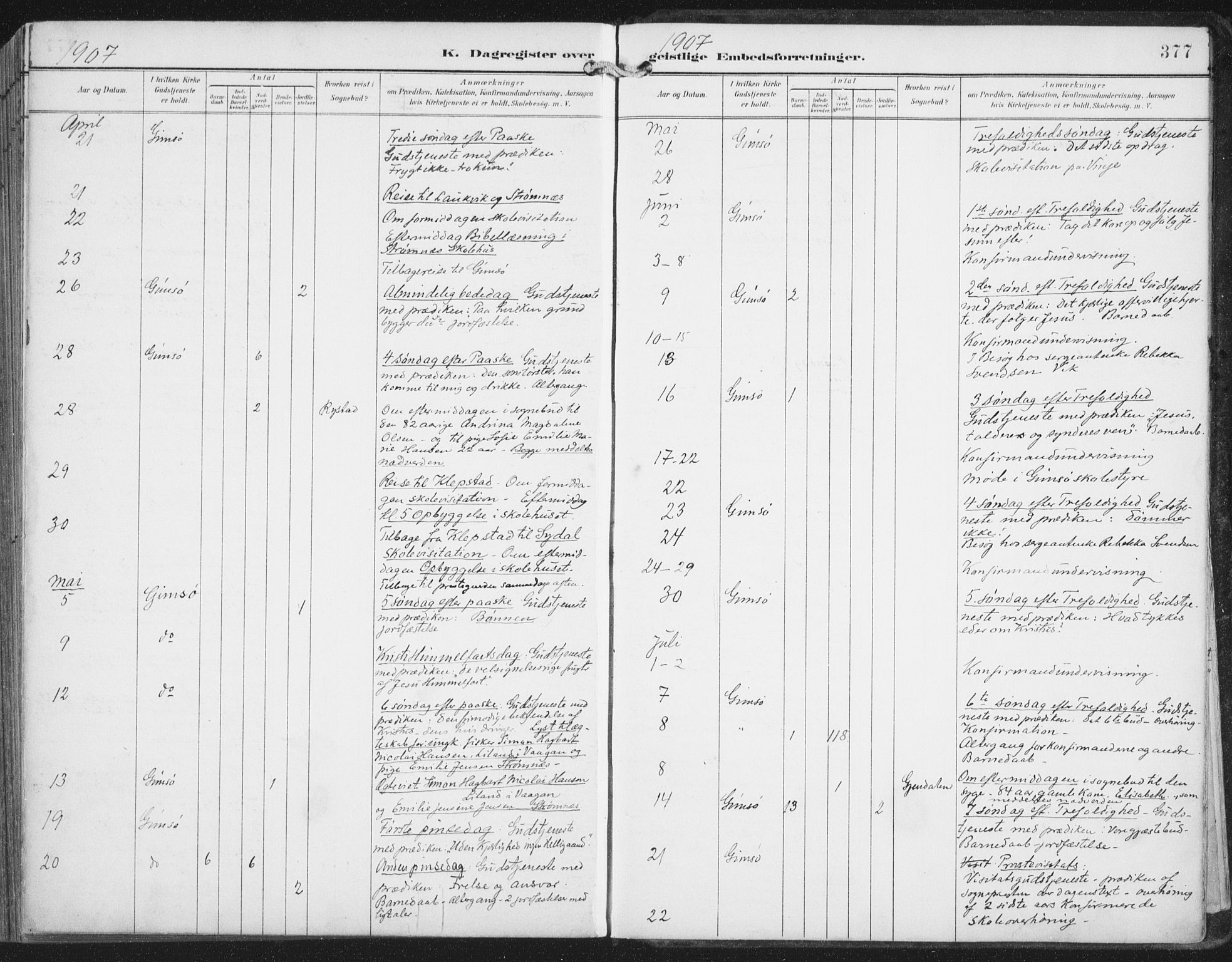 Ministerialprotokoller, klokkerbøker og fødselsregistre - Nordland, AV/SAT-A-1459/876/L1098: Parish register (official) no. 876A04, 1896-1915, p. 377