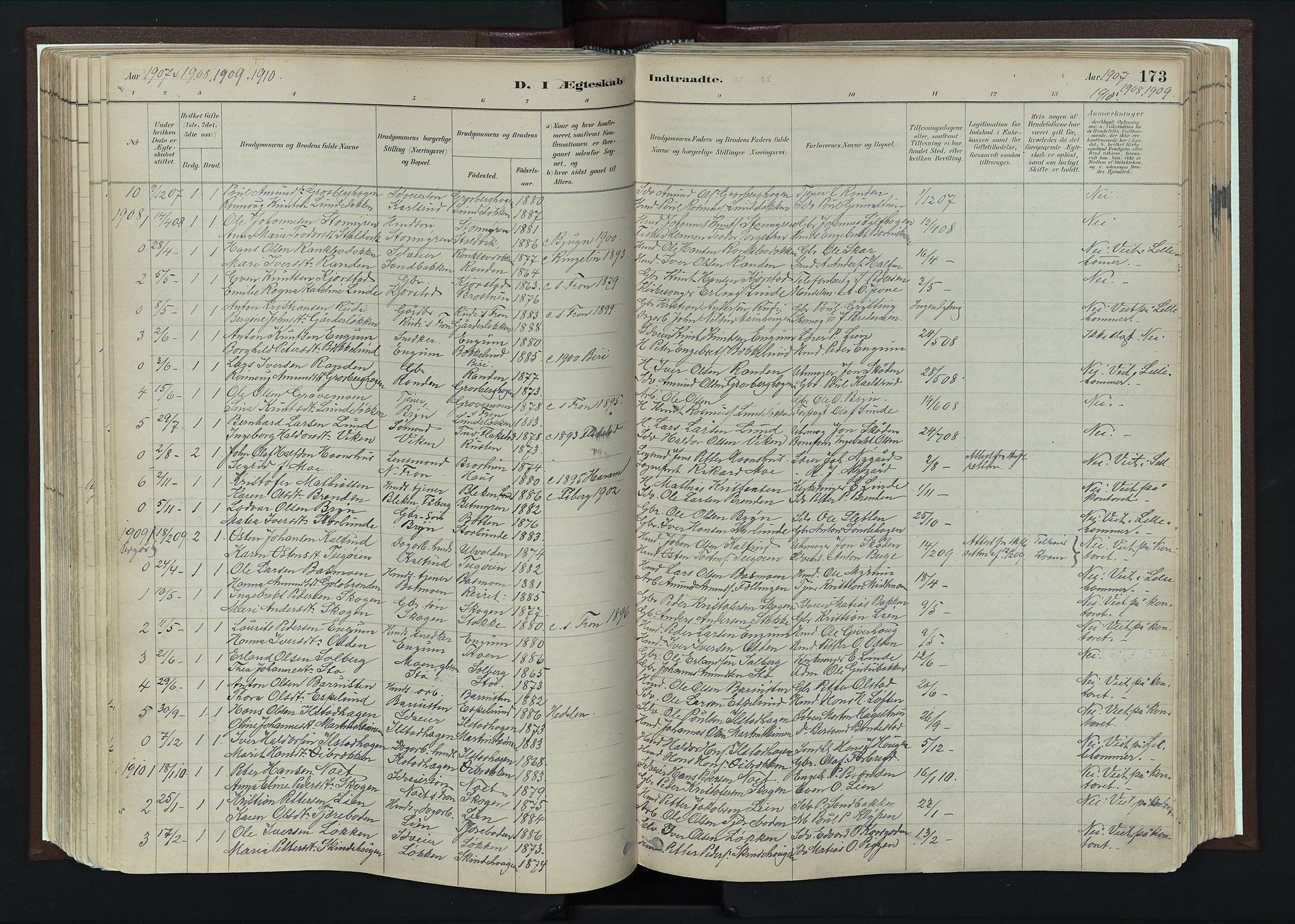 Nord-Fron prestekontor, SAH/PREST-080/H/Ha/Haa/L0004: Parish register (official) no. 4, 1884-1914, p. 173