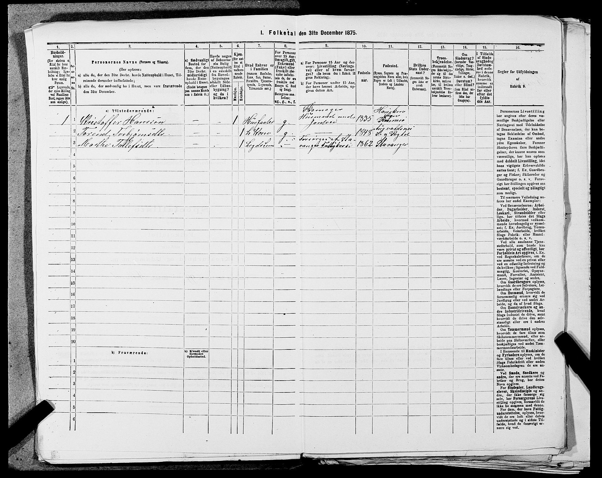 SAST, 1875 census for 1142P Rennesøy, 1875, p. 273