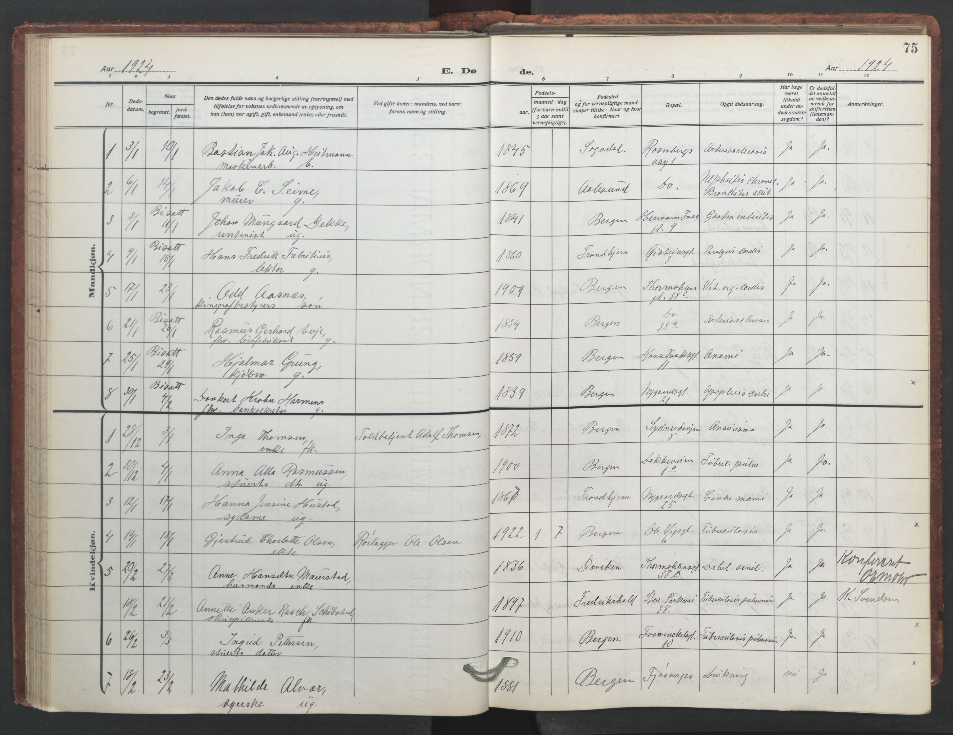 Johanneskirken sokneprestembete, AV/SAB-A-76001/H/Hab: Parish register (copy) no. D 2, 1916-1950, p. 74b-75a