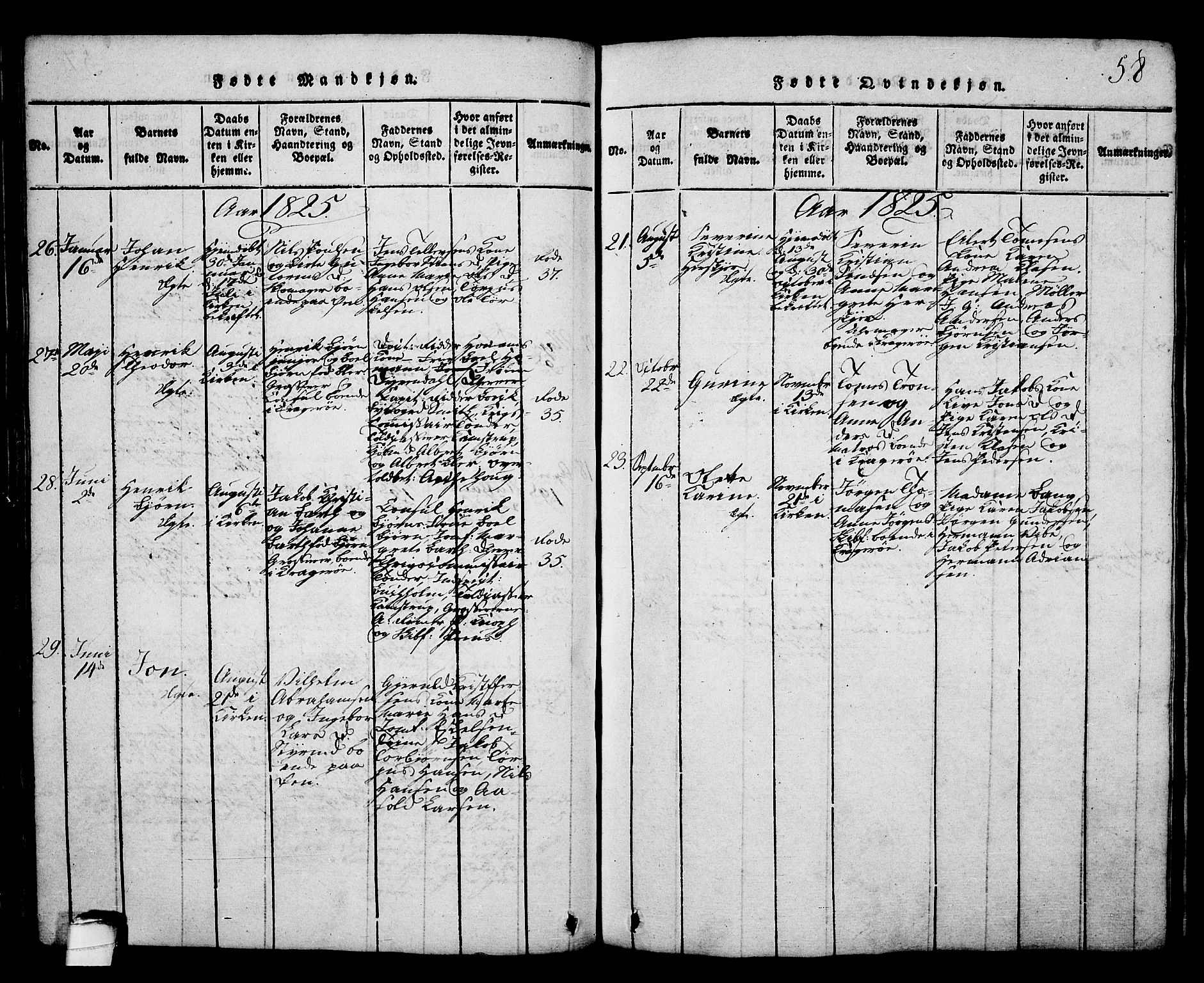 Kragerø kirkebøker, SAKO/A-278/G/Ga/L0002: Parish register (copy) no. 2, 1814-1831, p. 58