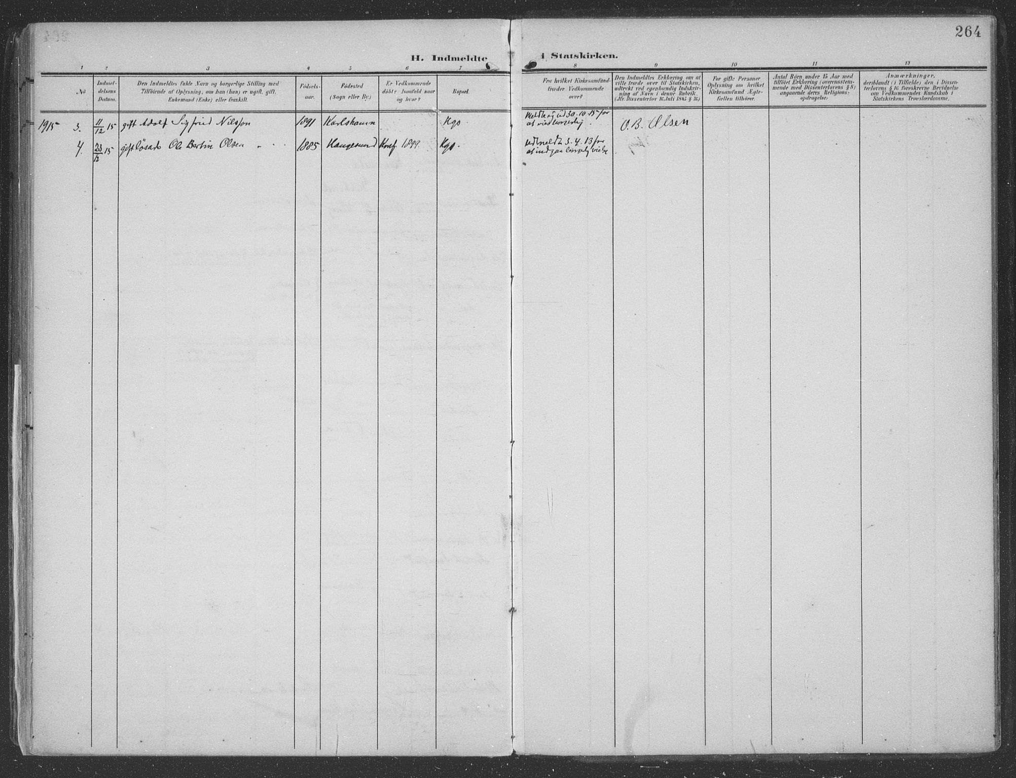 Haugesund sokneprestkontor, SAST/A -101863/H/Ha/Haa/L0007: Parish register (official) no. A 7, 1904-1916, p. 264