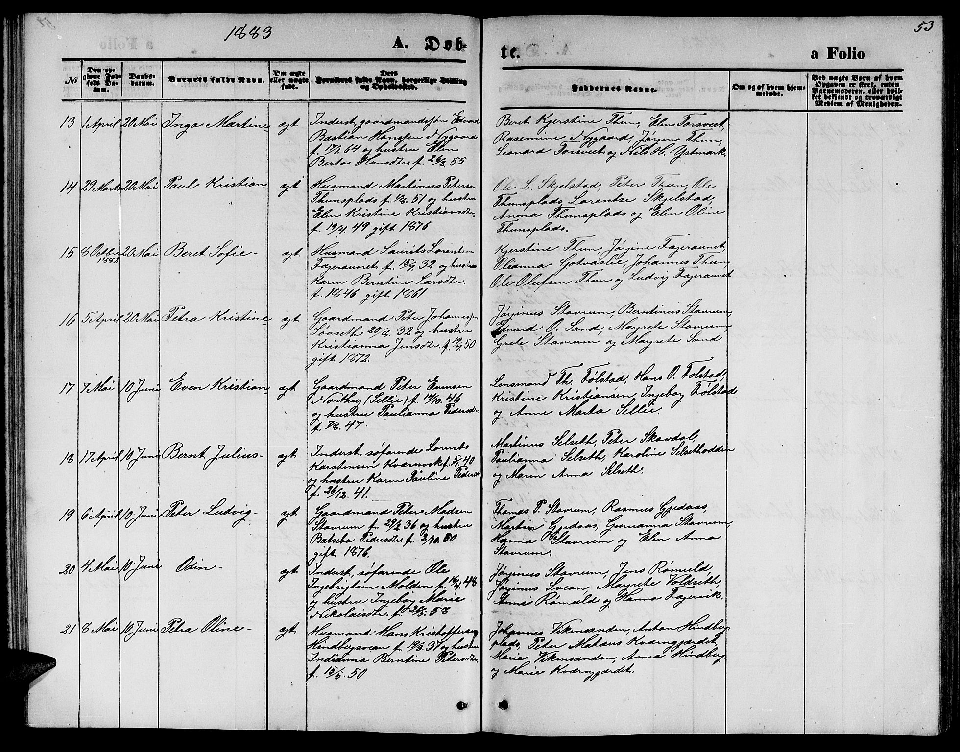 Ministerialprotokoller, klokkerbøker og fødselsregistre - Nord-Trøndelag, AV/SAT-A-1458/744/L0422: Parish register (copy) no. 744C01, 1871-1885, p. 53