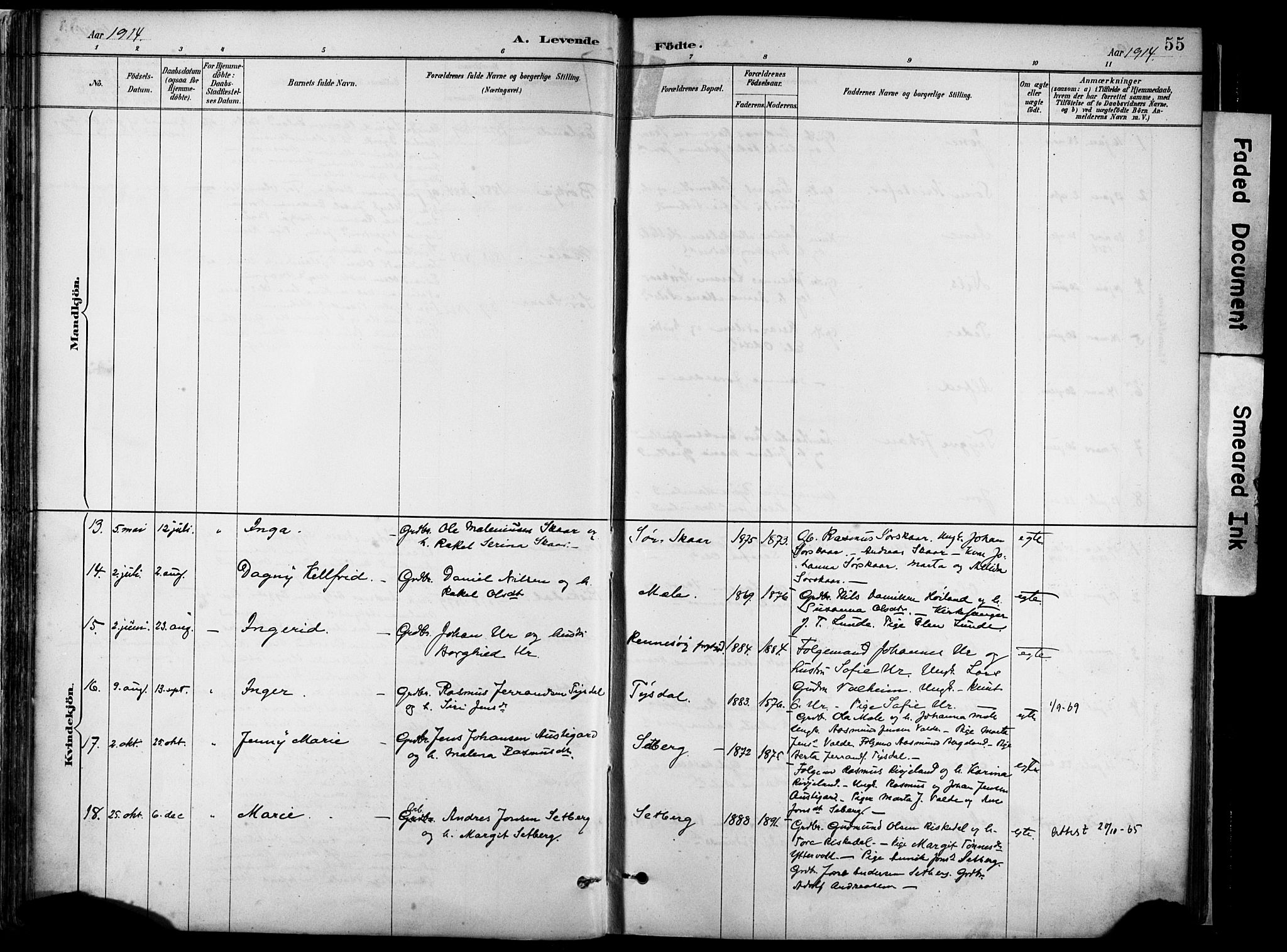 Hjelmeland sokneprestkontor, AV/SAST-A-101843/02/A/L0001: Parish register (official) no. A 16, 1887-1926, p. 55