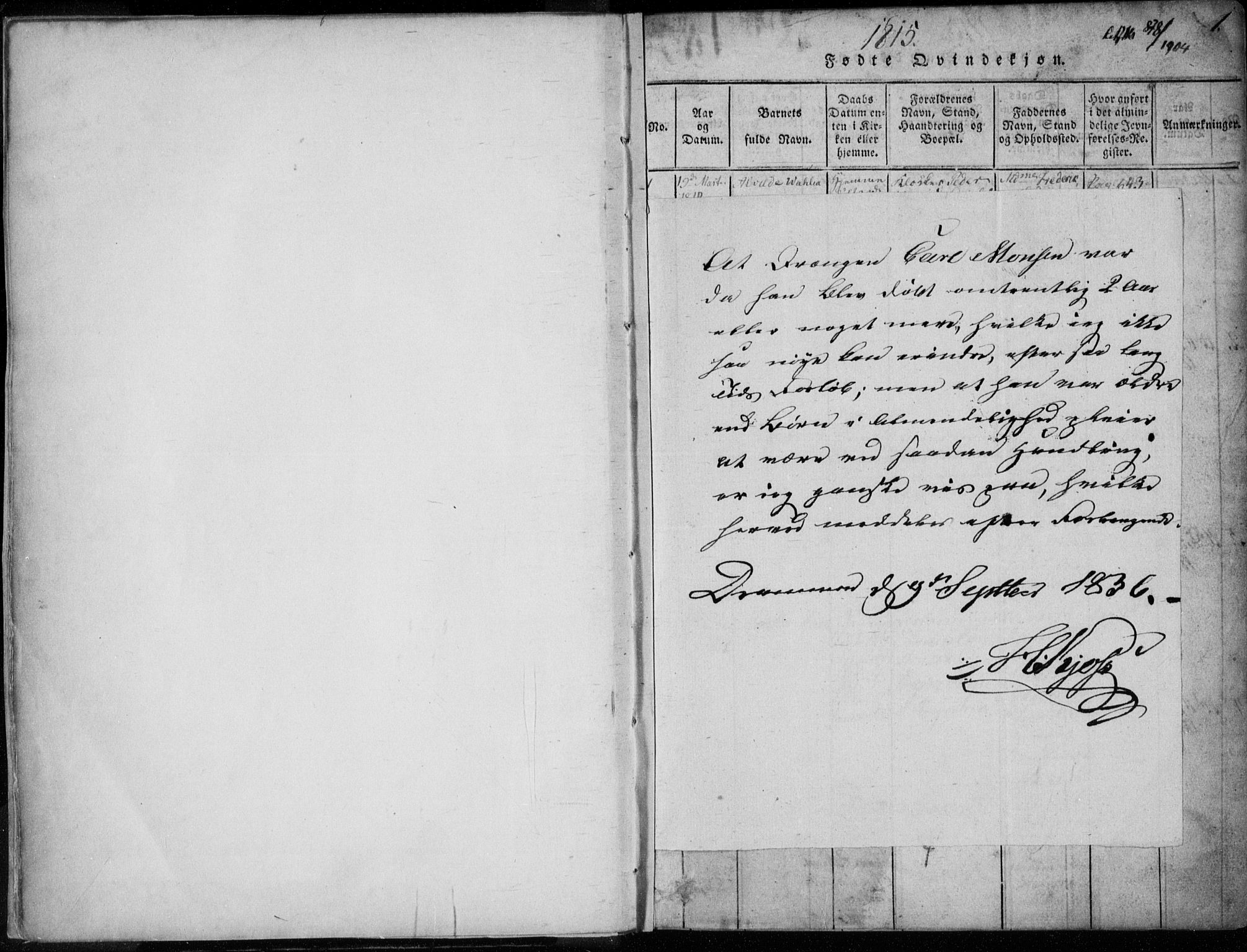 Bragernes kirkebøker, AV/SAKO-A-6/F/Fa/L0007: Parish register (official) no. I 7, 1815-1829, p. 0-1