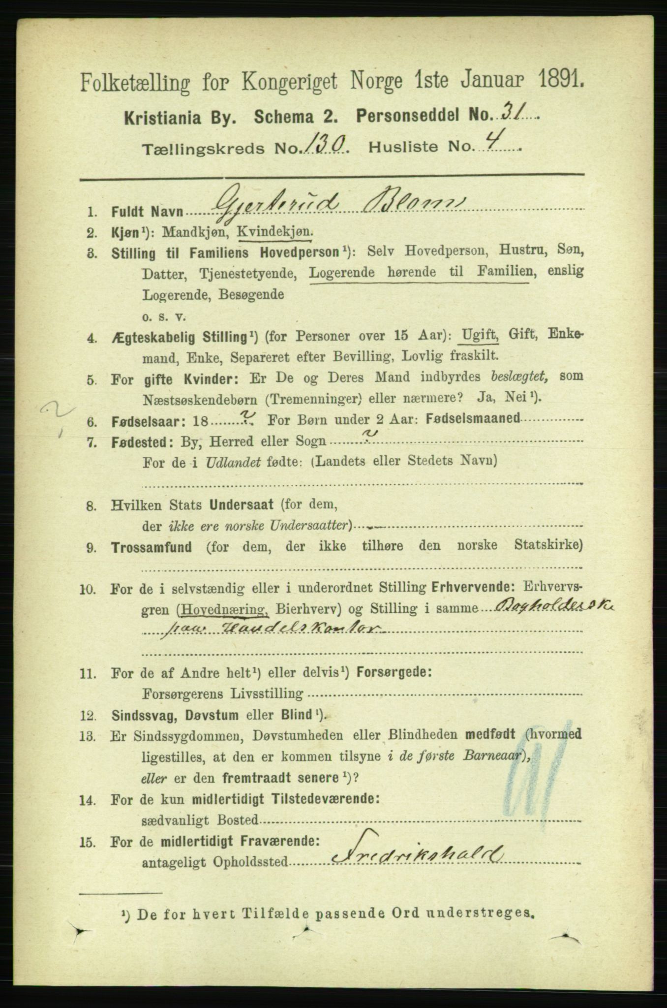 RA, 1891 census for 0301 Kristiania, 1891, p. 70124