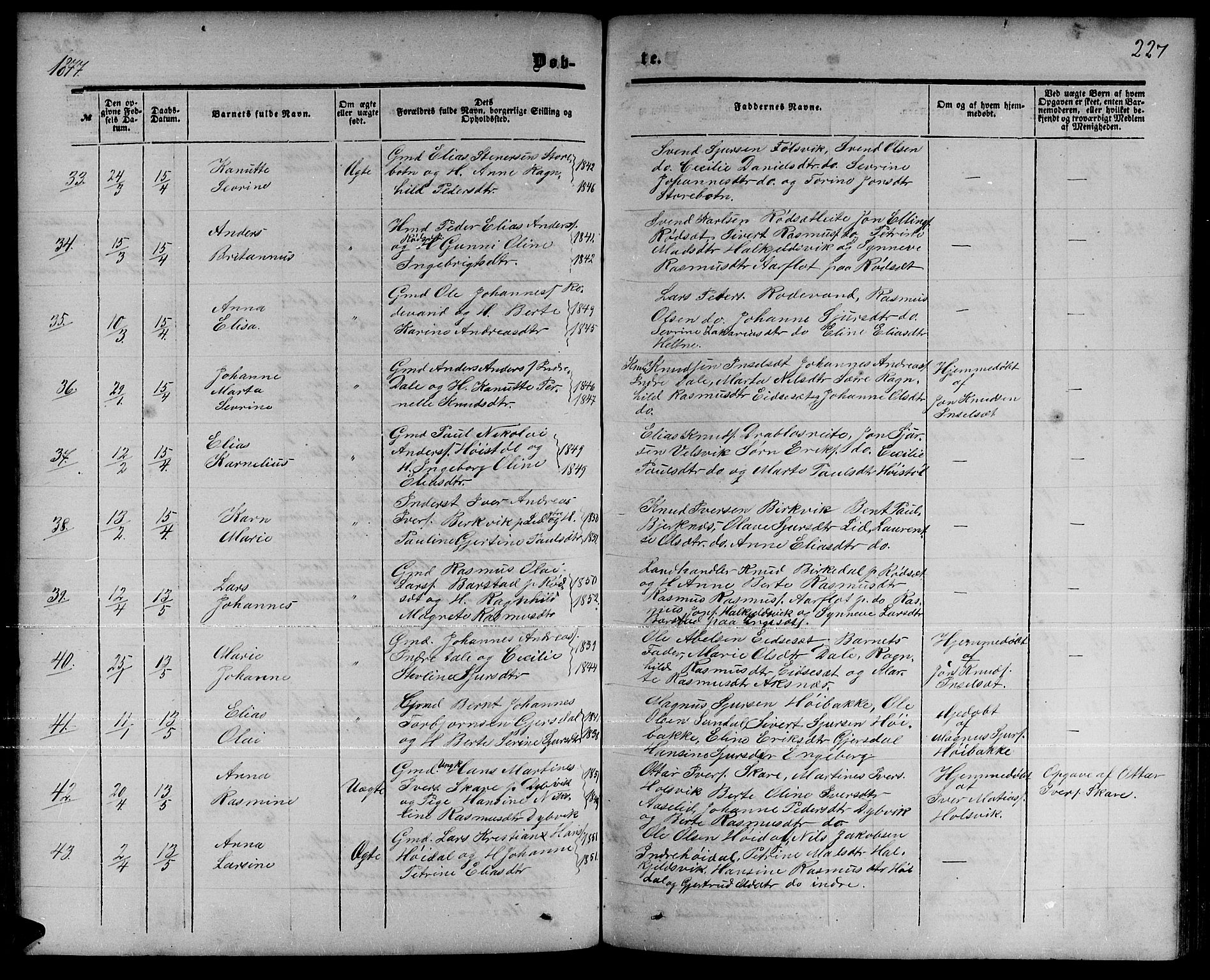 Ministerialprotokoller, klokkerbøker og fødselsregistre - Møre og Romsdal, AV/SAT-A-1454/511/L0157: Parish register (copy) no. 511C03, 1864-1884, p. 227