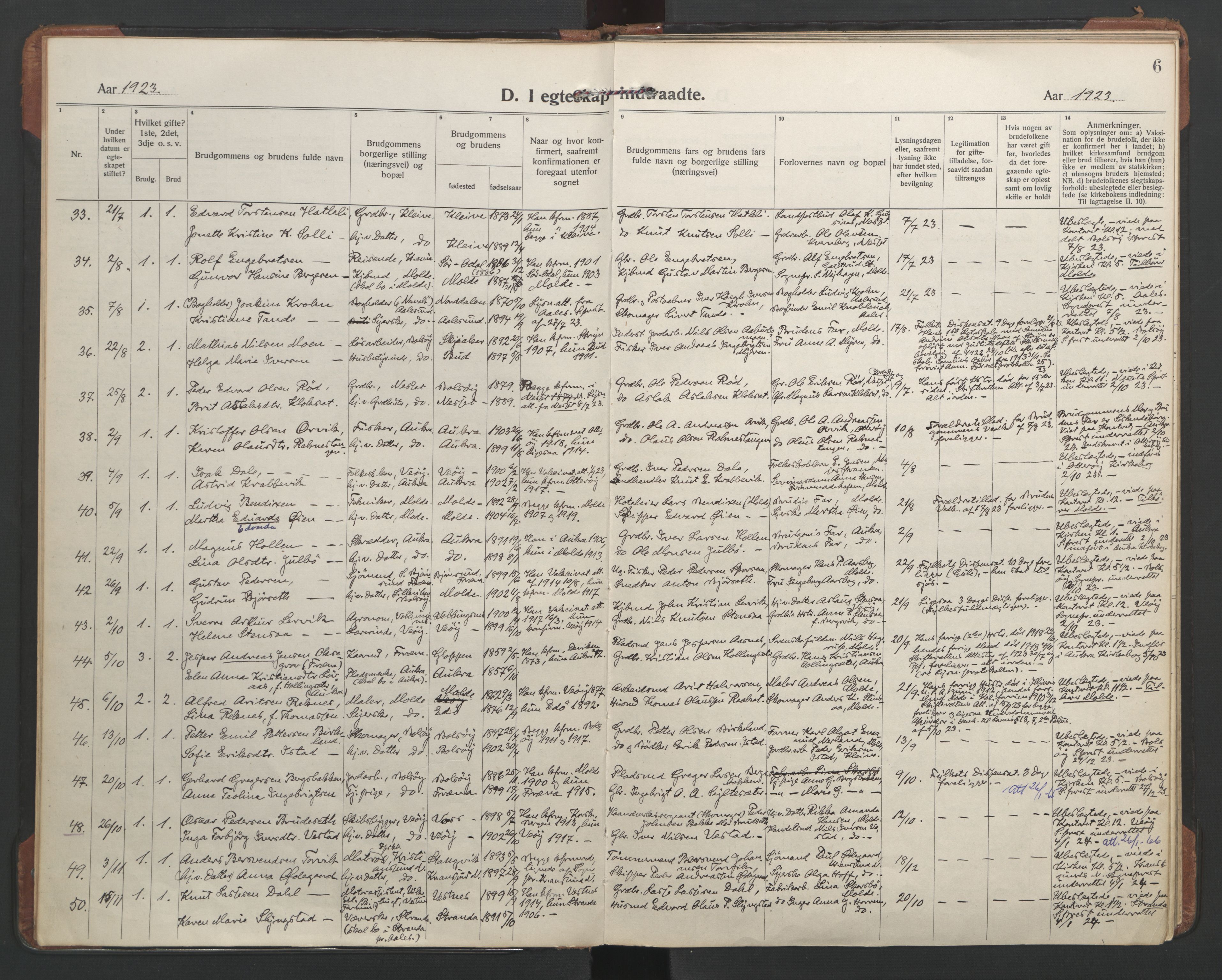 Ministerialprotokoller, klokkerbøker og fødselsregistre - Møre og Romsdal, AV/SAT-A-1454/558/L0698: Parish register (official) no. 558A12, 1922-1937, p. 6