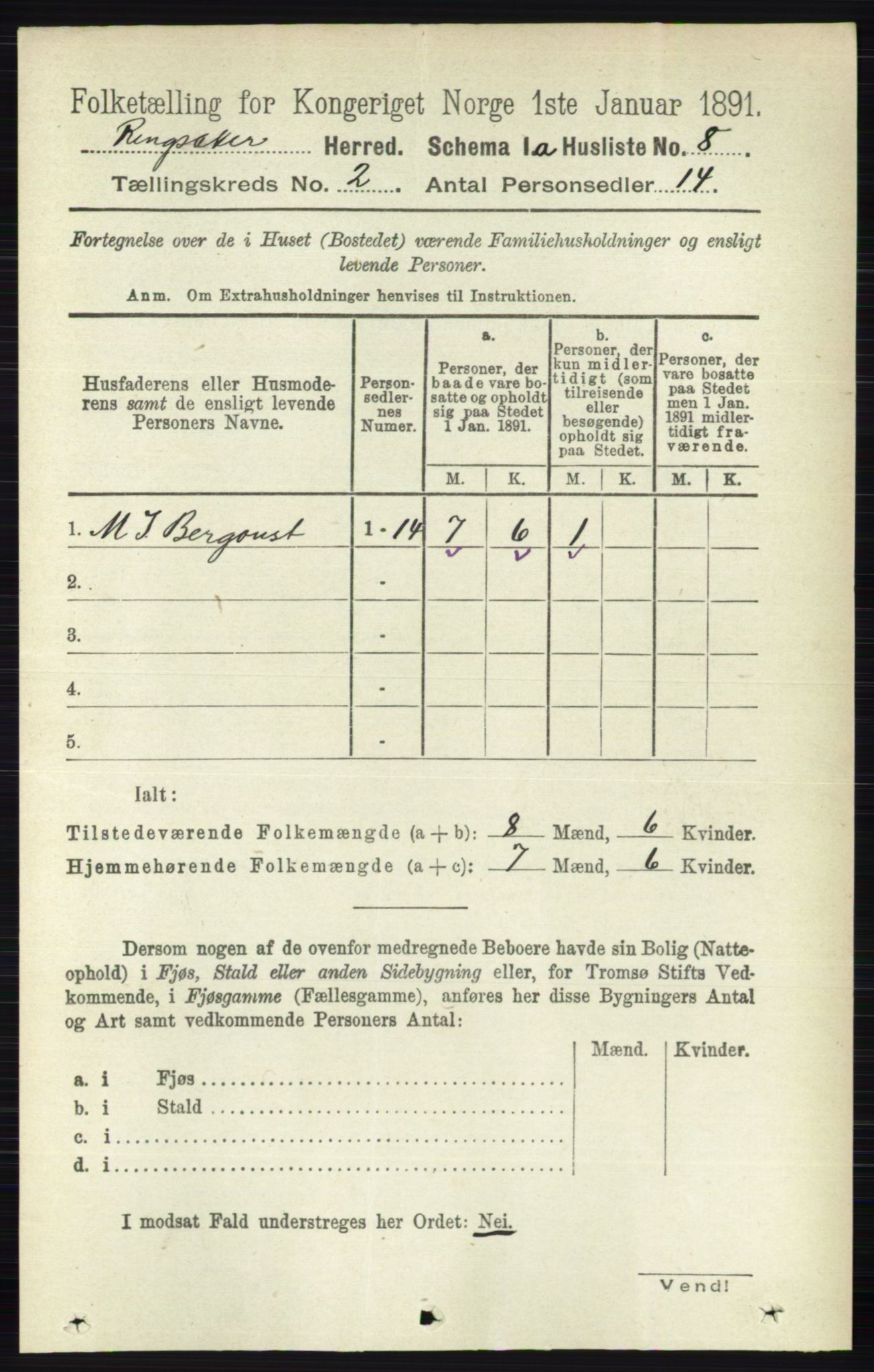 RA, 1891 census for 0412 Ringsaker, 1891, p. 754