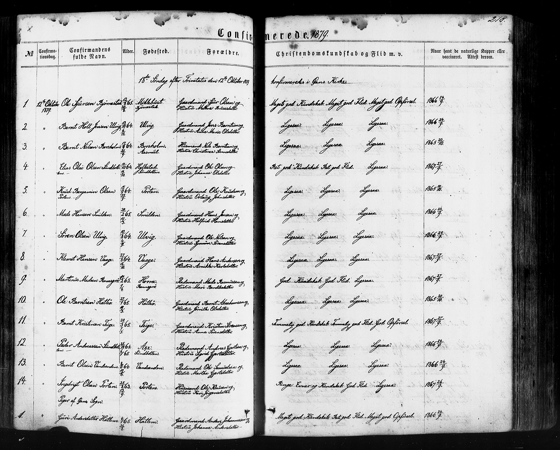 Hyllestad sokneprestembete, AV/SAB-A-80401: Parish register (official) no. A 1, 1861-1886, p. 218