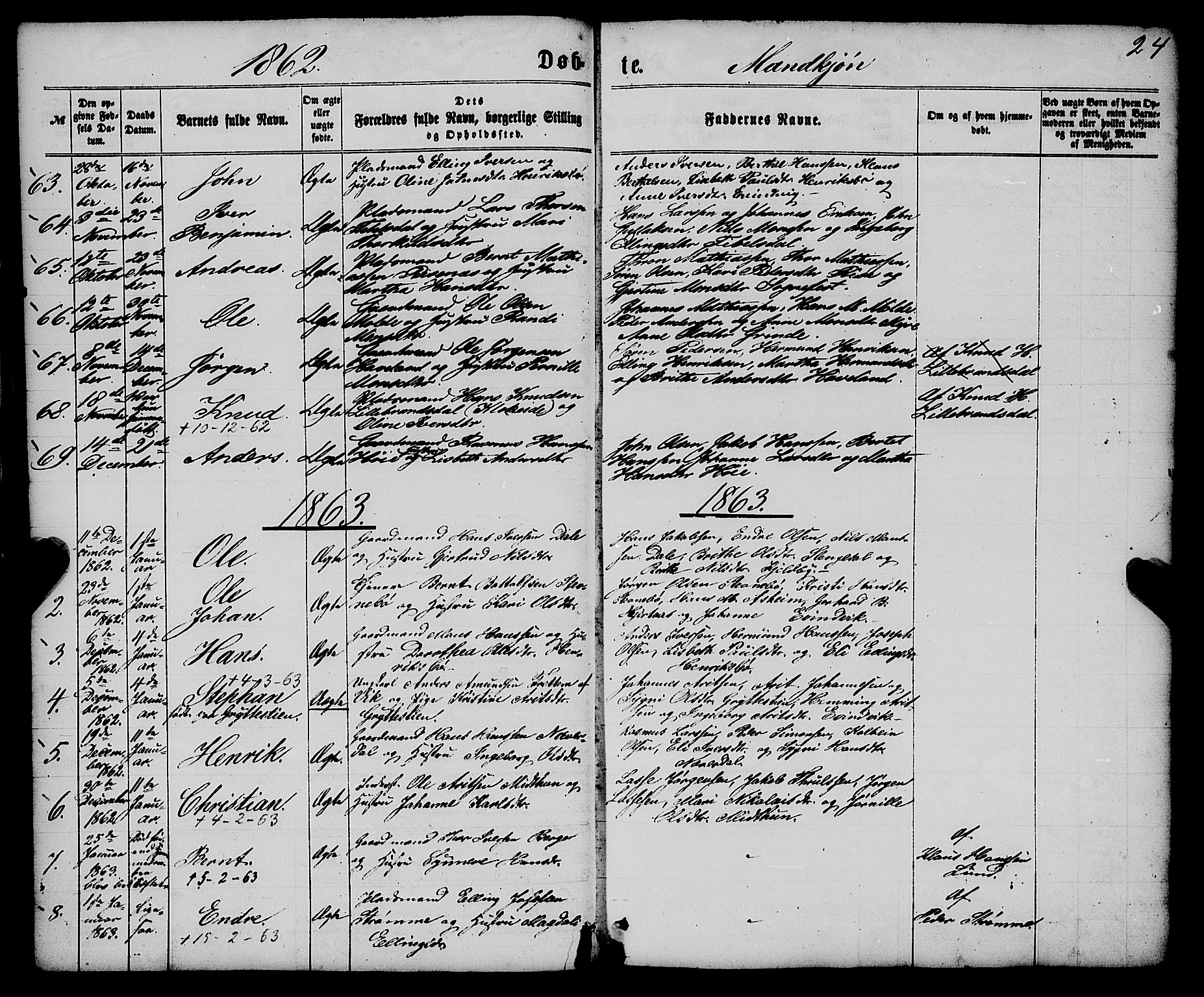 Gulen sokneprestembete, AV/SAB-A-80201/H/Haa/Haaa/L0022: Parish register (official) no. A 22, 1859-1869, p. 24