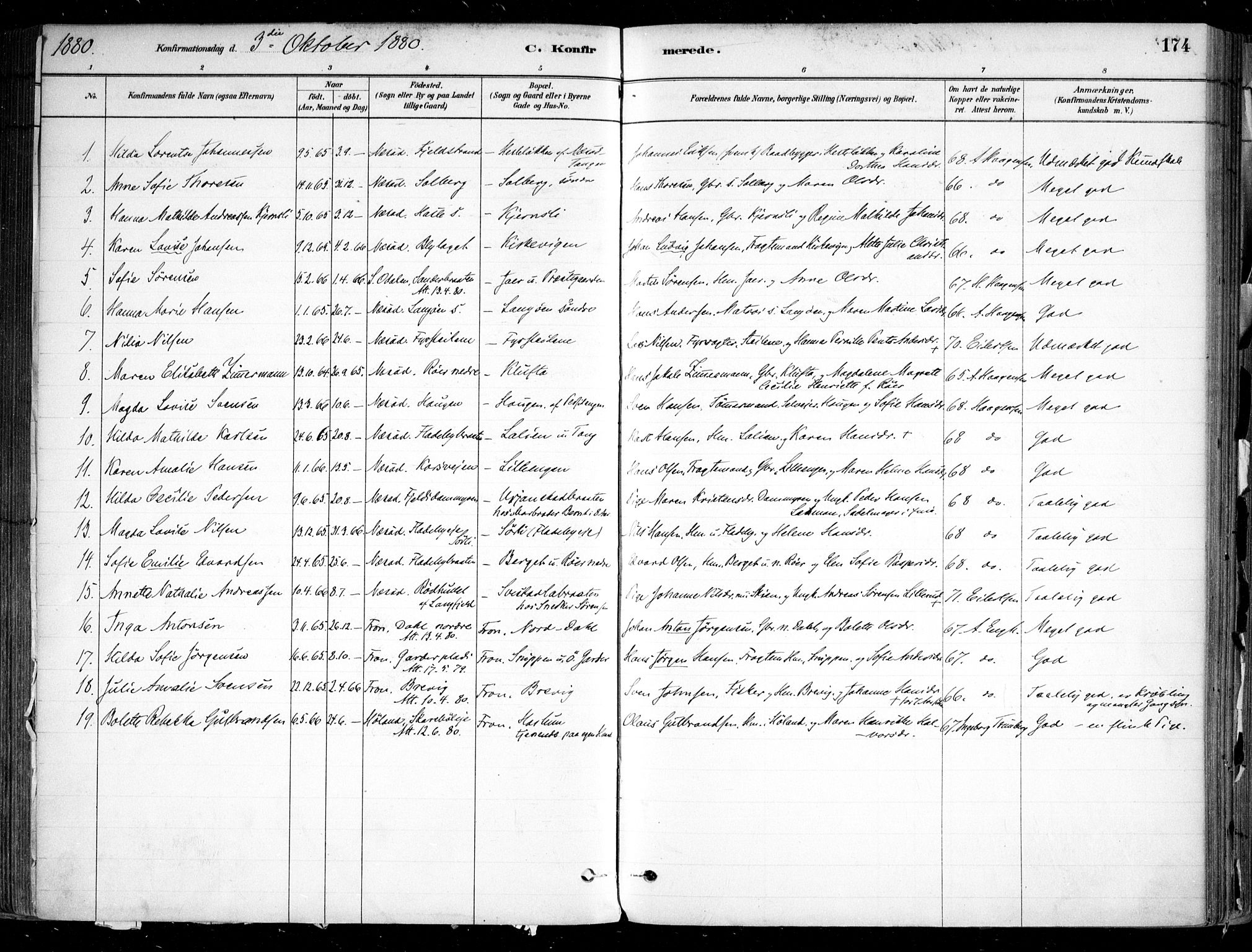Nesodden prestekontor Kirkebøker, SAO/A-10013/F/Fa/L0009: Parish register (official) no. I 9, 1880-1915, p. 174