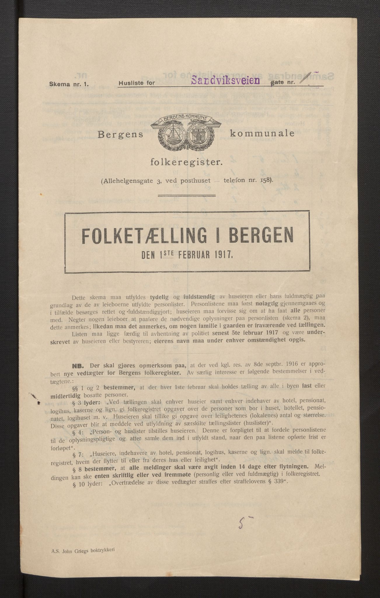 SAB, Municipal Census 1917 for Bergen, 1917, p. 32077