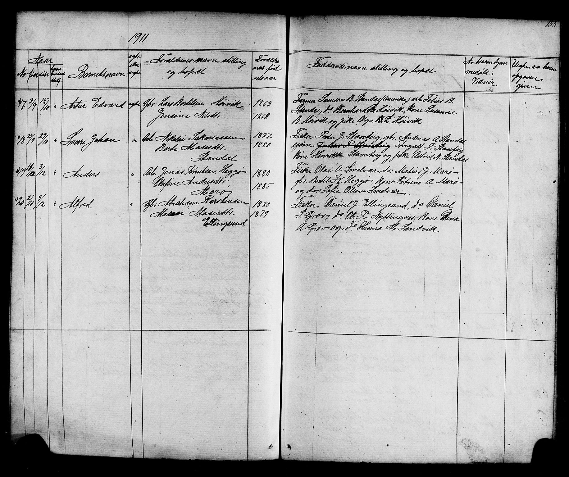 Kinn sokneprestembete, AV/SAB-A-80801/H/Hab/Habc/L0002: Parish register (copy) no. C 2, 1869-1918, p. 155