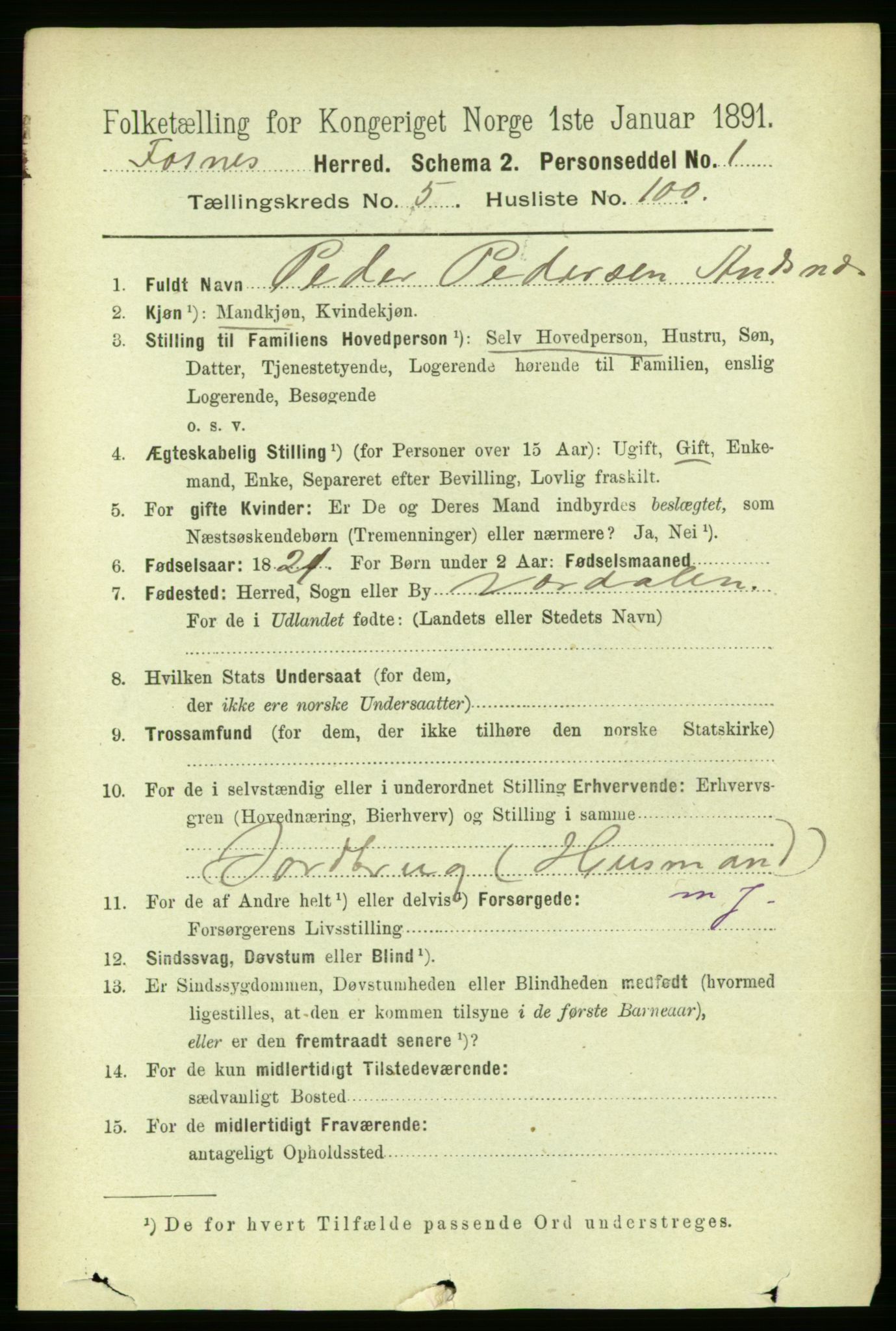 RA, 1891 census for 1748 Fosnes, 1891, p. 2655