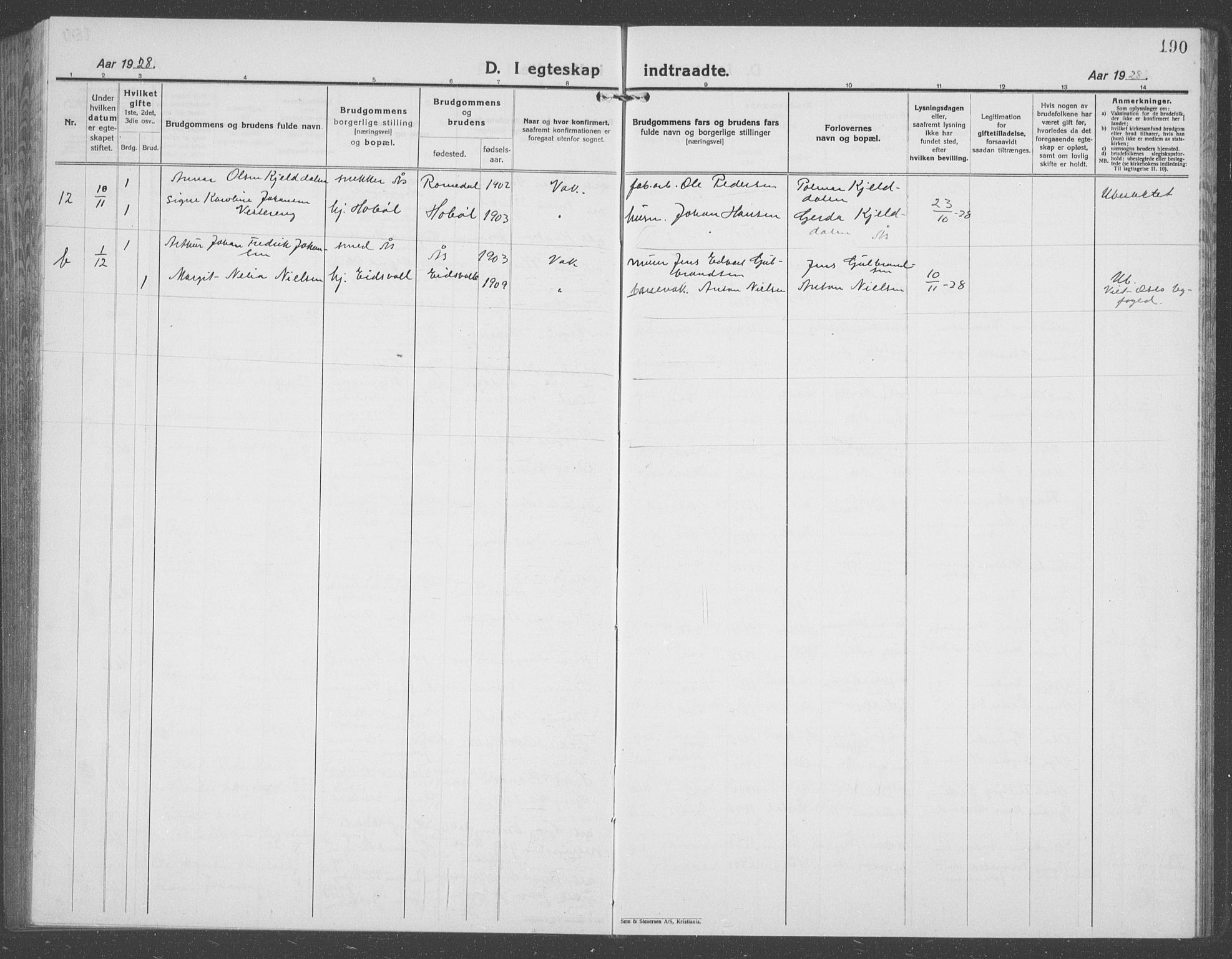 Ås prestekontor Kirkebøker, AV/SAO-A-10894/G/Ga/L0006: Parish register (copy) no. I 6, 1925-1940, p. 190