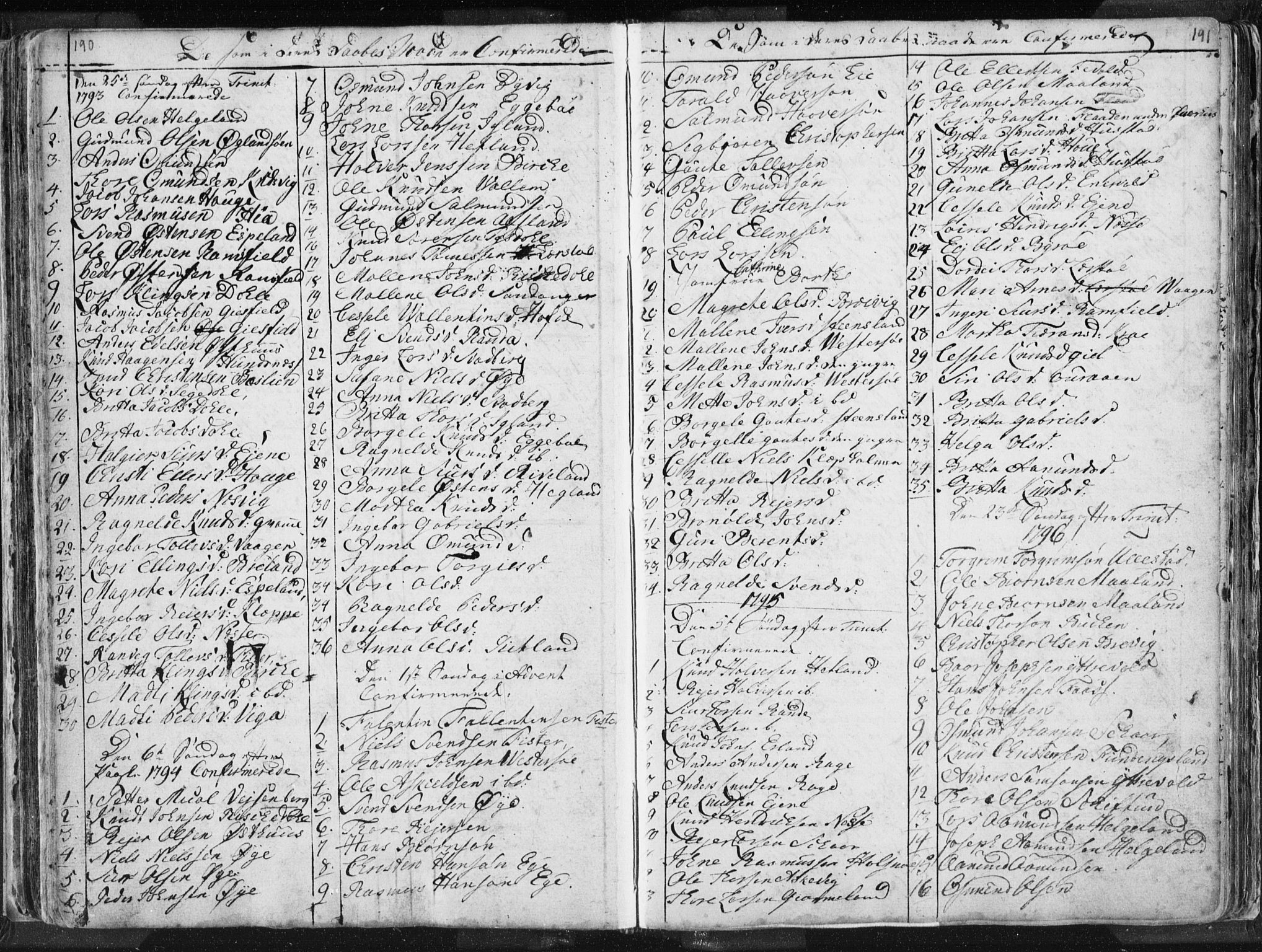 Hjelmeland sokneprestkontor, SAST/A-101843/01/IV/L0001: Parish register (official) no. A 1, 1760-1799, p. 190-191