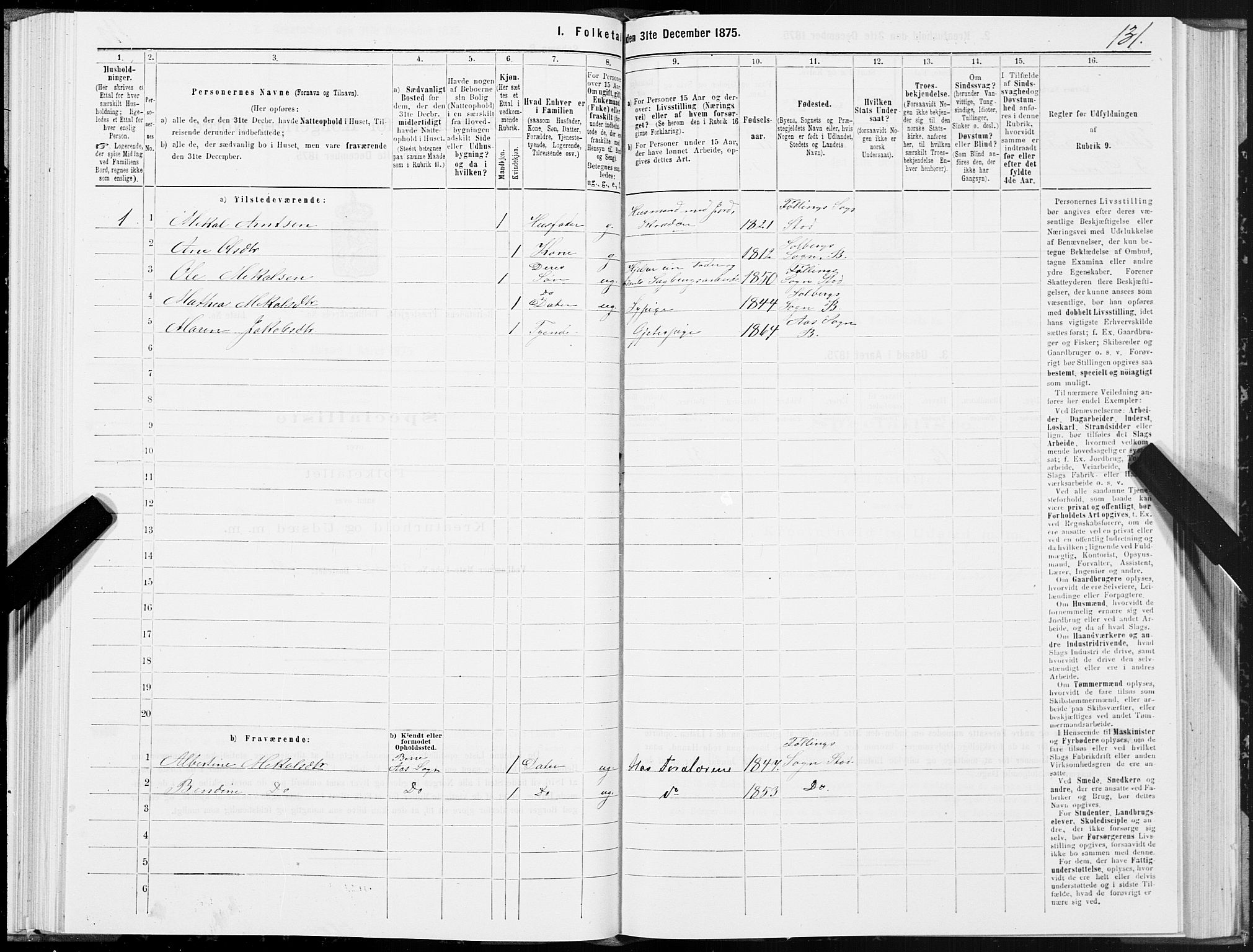 SAT, 1875 census for 1727P Beitstad, 1875, p. 6131