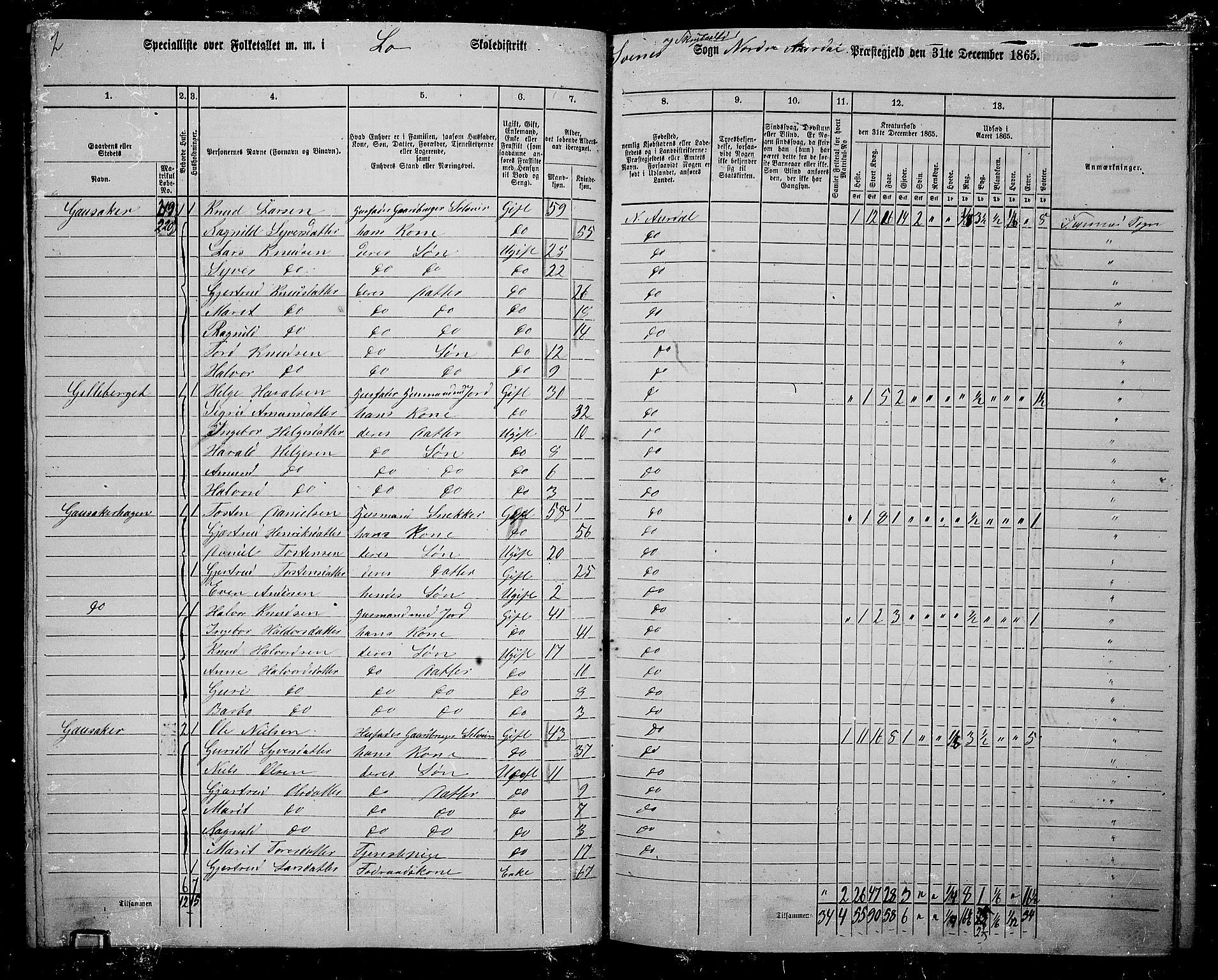 RA, 1865 census for Nord-Aurdal, 1865, p. 97