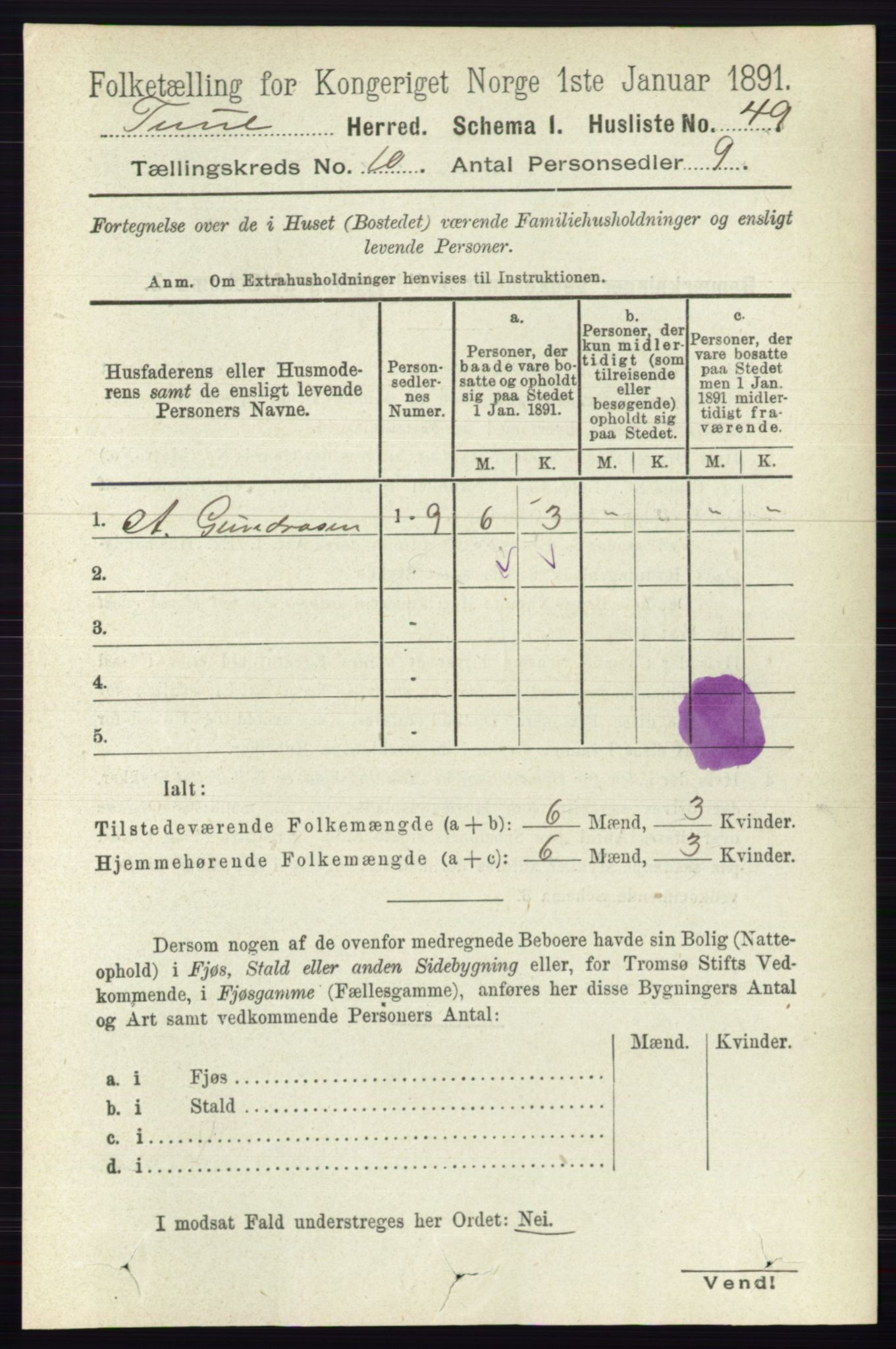 RA, 1891 census for 0130 Tune, 1891, p. 6553