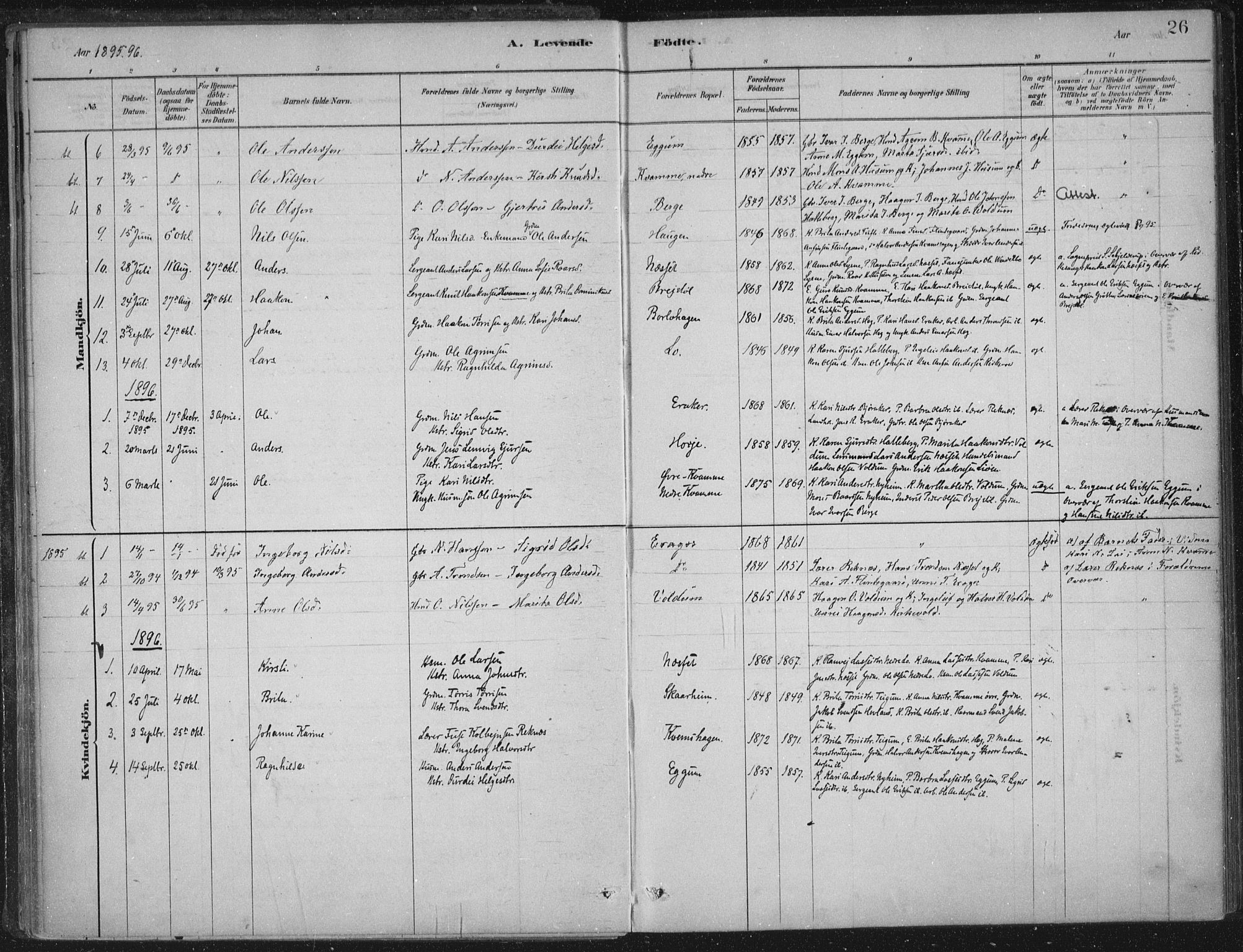 Lærdal sokneprestembete, AV/SAB-A-81201: Parish register (official) no. C  1, 1878-1911, p. 26