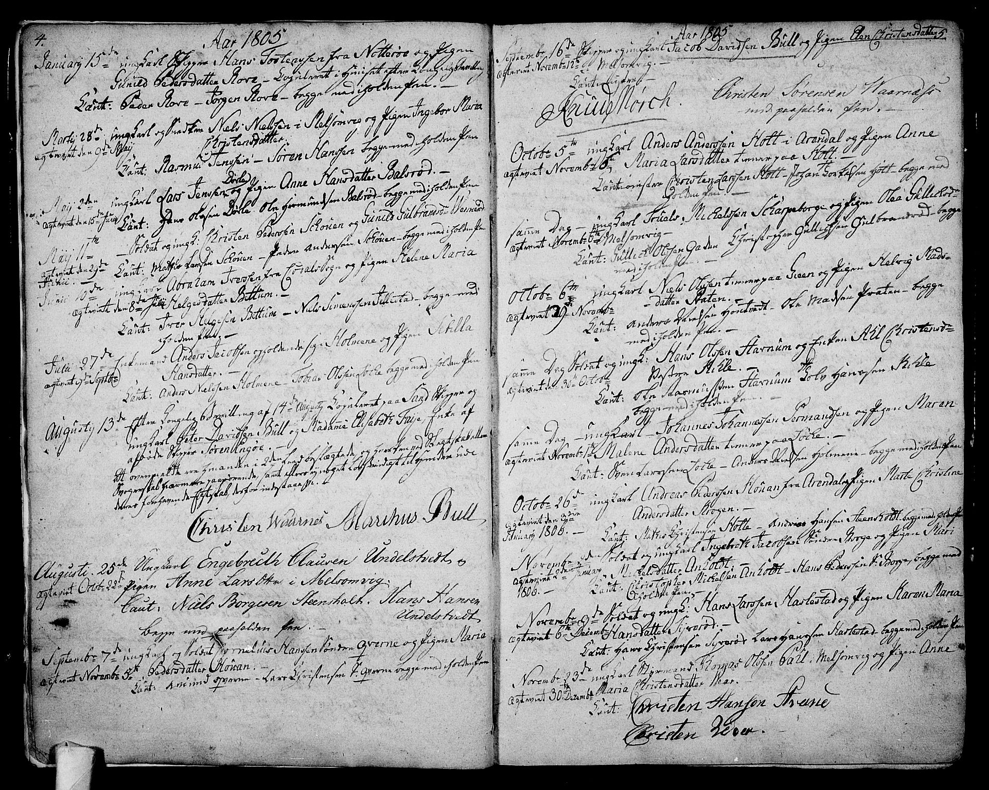 Stokke kirkebøker, AV/SAKO-A-320/F/Fa/L0004: Parish register (official) no. I 4, 1804-1815, p. 4-5
