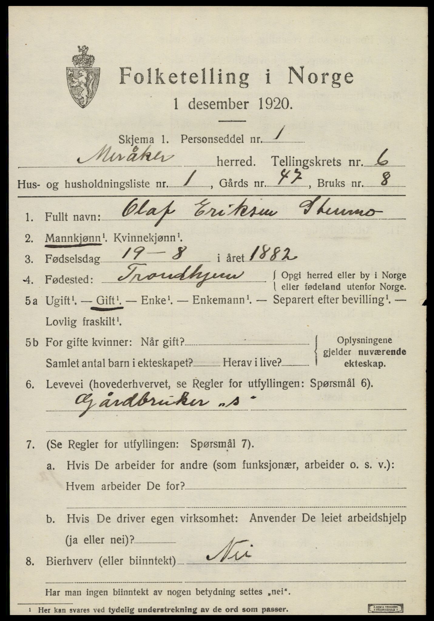 SAT, 1920 census for Meråker, 1920, p. 4526