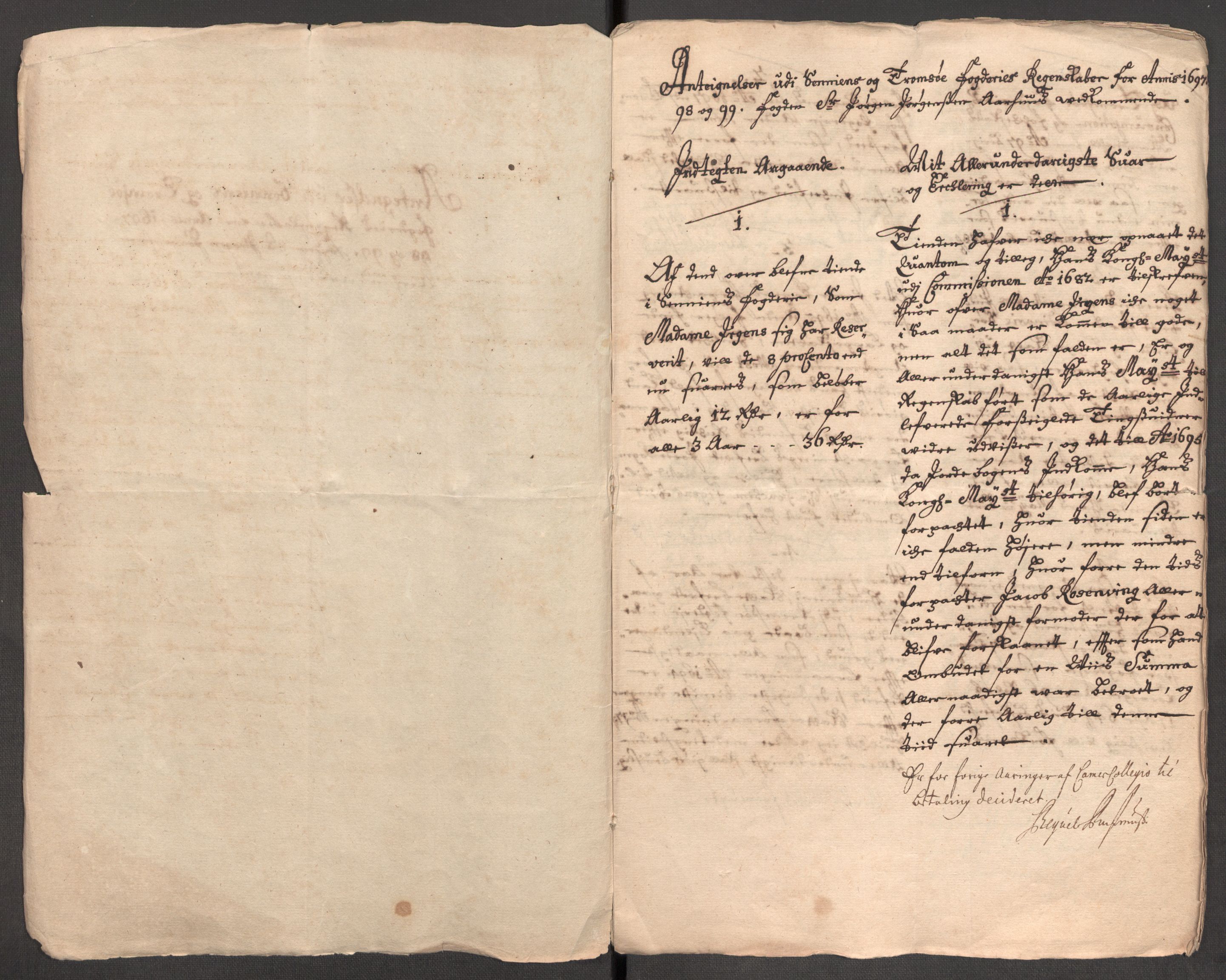 Rentekammeret inntil 1814, Reviderte regnskaper, Fogderegnskap, AV/RA-EA-4092/R68/L4754: Fogderegnskap Senja og Troms, 1697-1699, p. 385