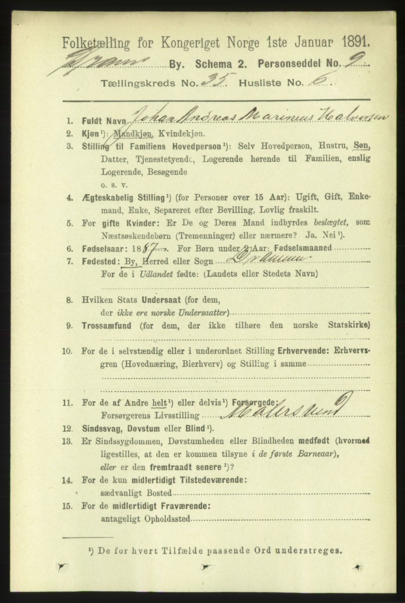 RA, 1891 census for 0602 Drammen, 1891, p. 21122