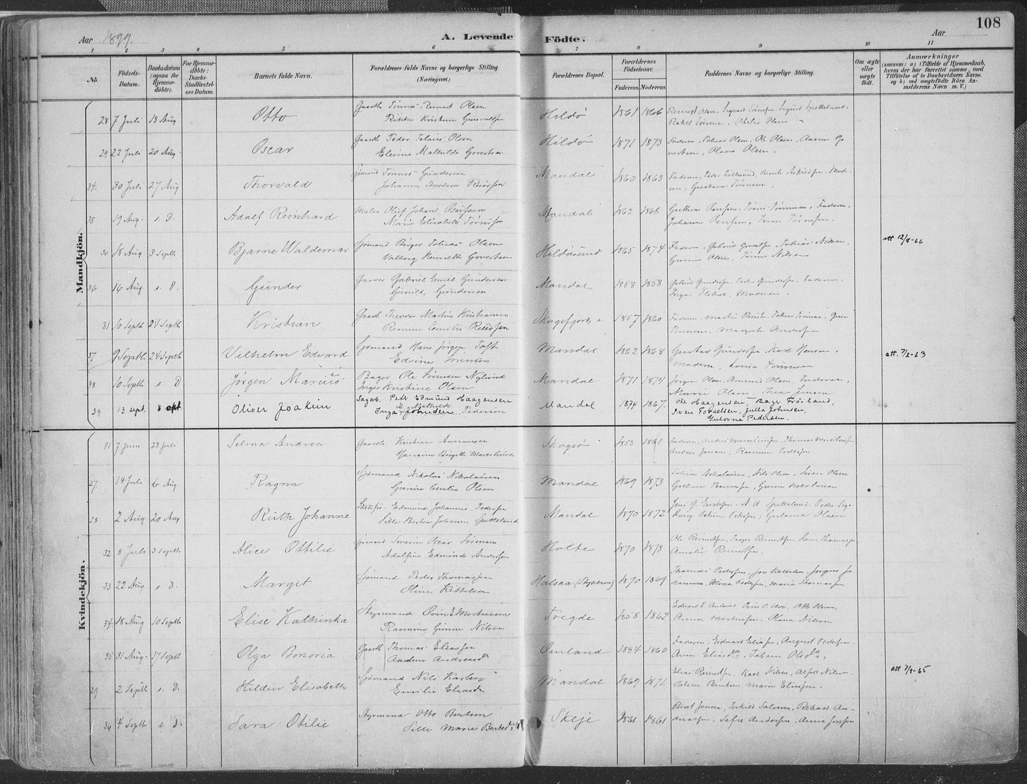 Mandal sokneprestkontor, AV/SAK-1111-0030/F/Fa/Faa/L0018: Parish register (official) no. A 18, 1890-1905, p. 108