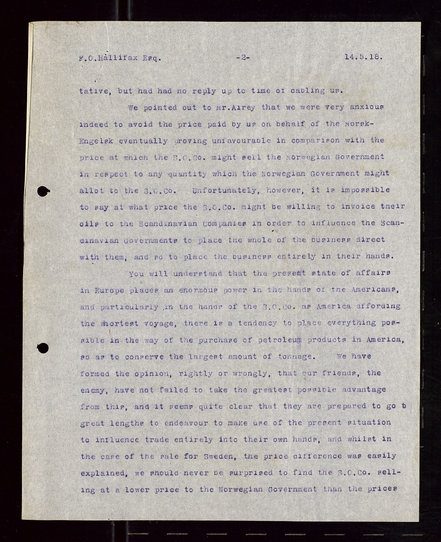 Pa 1521 - A/S Norske Shell, AV/SAST-A-101915/E/Ea/Eaa/L0005: Sjefskorrespondanse, 1918, p. 376