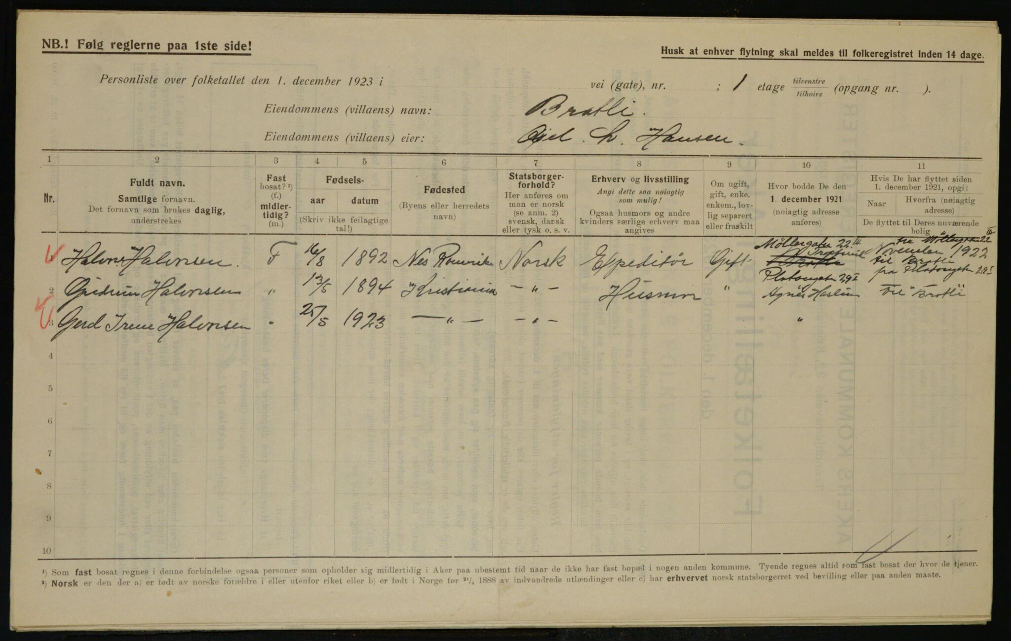 , Municipal Census 1923 for Aker, 1923, p. 36824