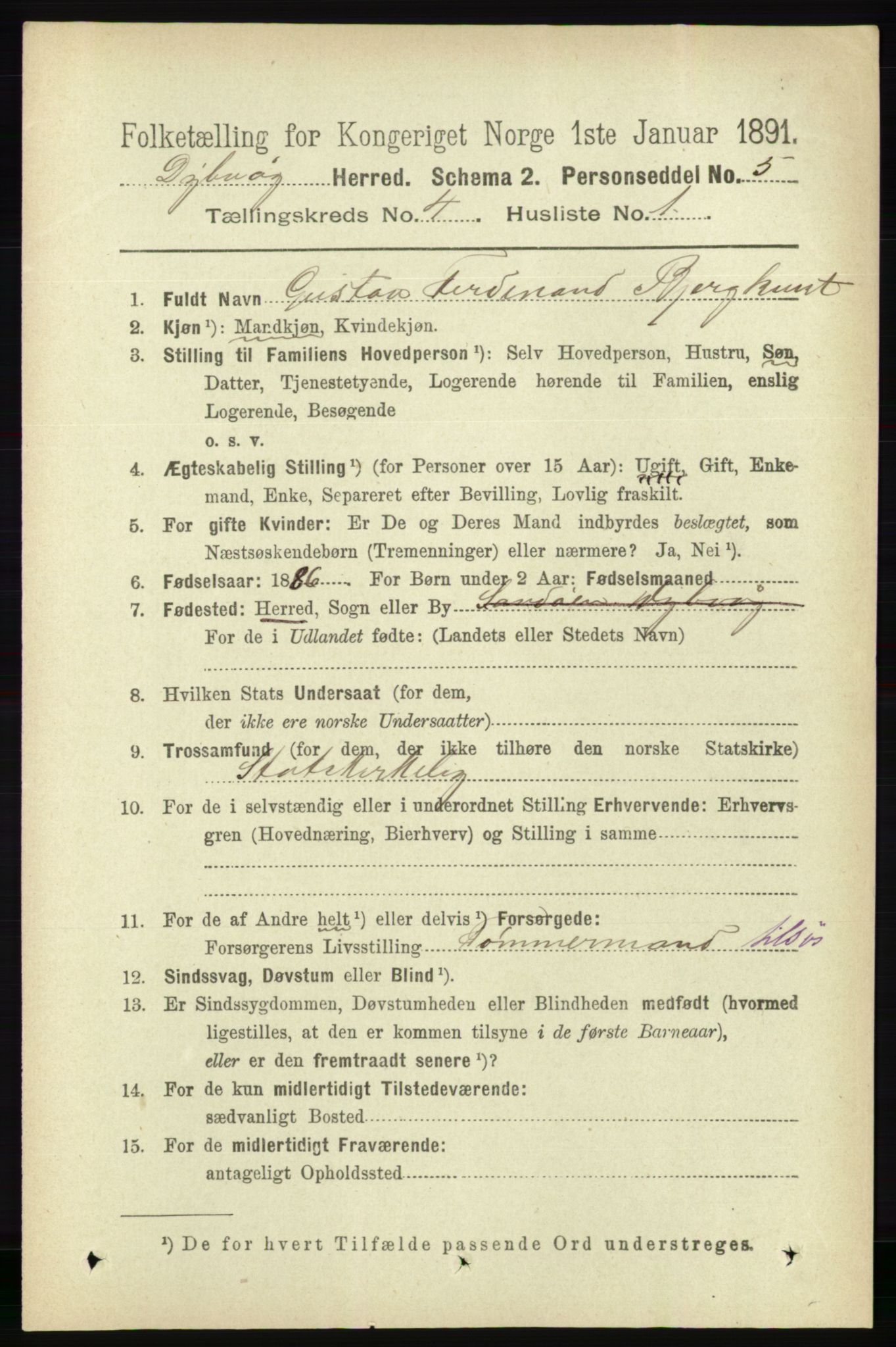 RA, 1891 census for 0915 Dypvåg, 1891, p. 1018