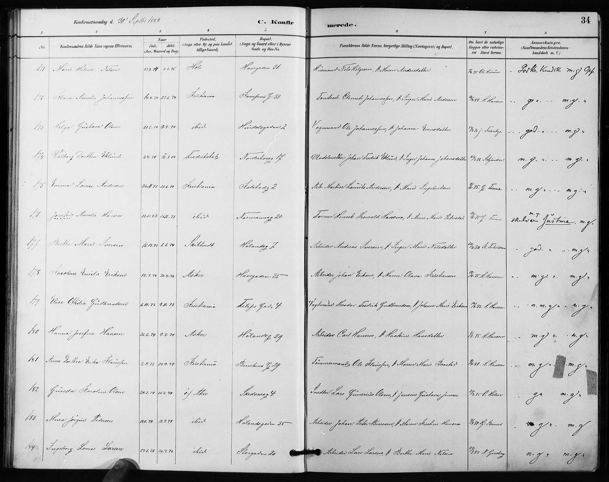 Kampen prestekontor Kirkebøker, AV/SAO-A-10853/F/Fa/L0004: Parish register (official) no. I 4, 1885-1892, p. 34