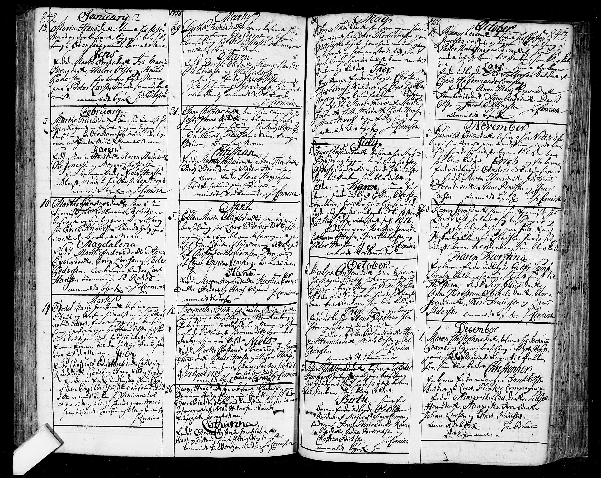Oslo domkirke Kirkebøker, SAO/A-10752/F/Fa/L0004: Parish register (official) no. 4, 1743-1786, p. 842-843