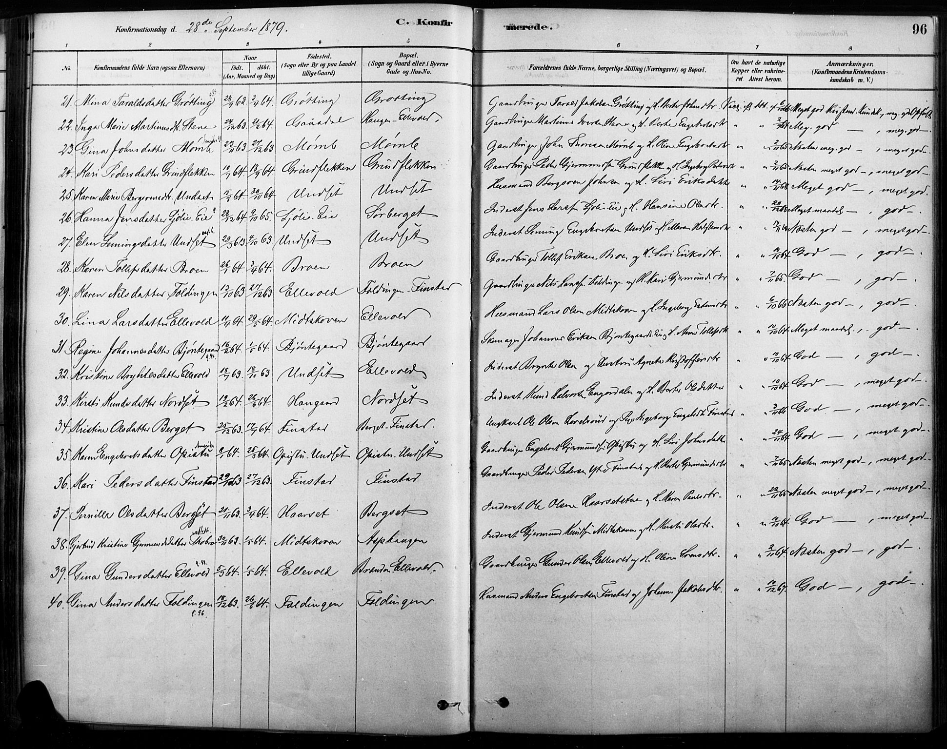 Rendalen prestekontor, SAH/PREST-054/H/Ha/Haa/L0009: Parish register (official) no. 9, 1878-1901, p. 96