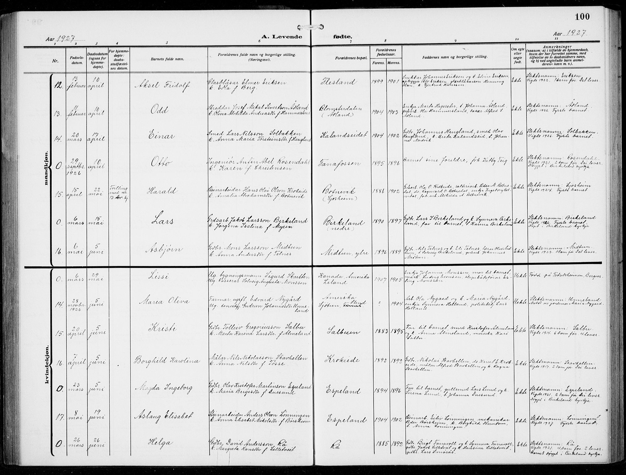 Fana Sokneprestembete, AV/SAB-A-75101/H/Hab/Haba/L0005: Parish register (copy) no. A 5, 1911-1932, p. 100