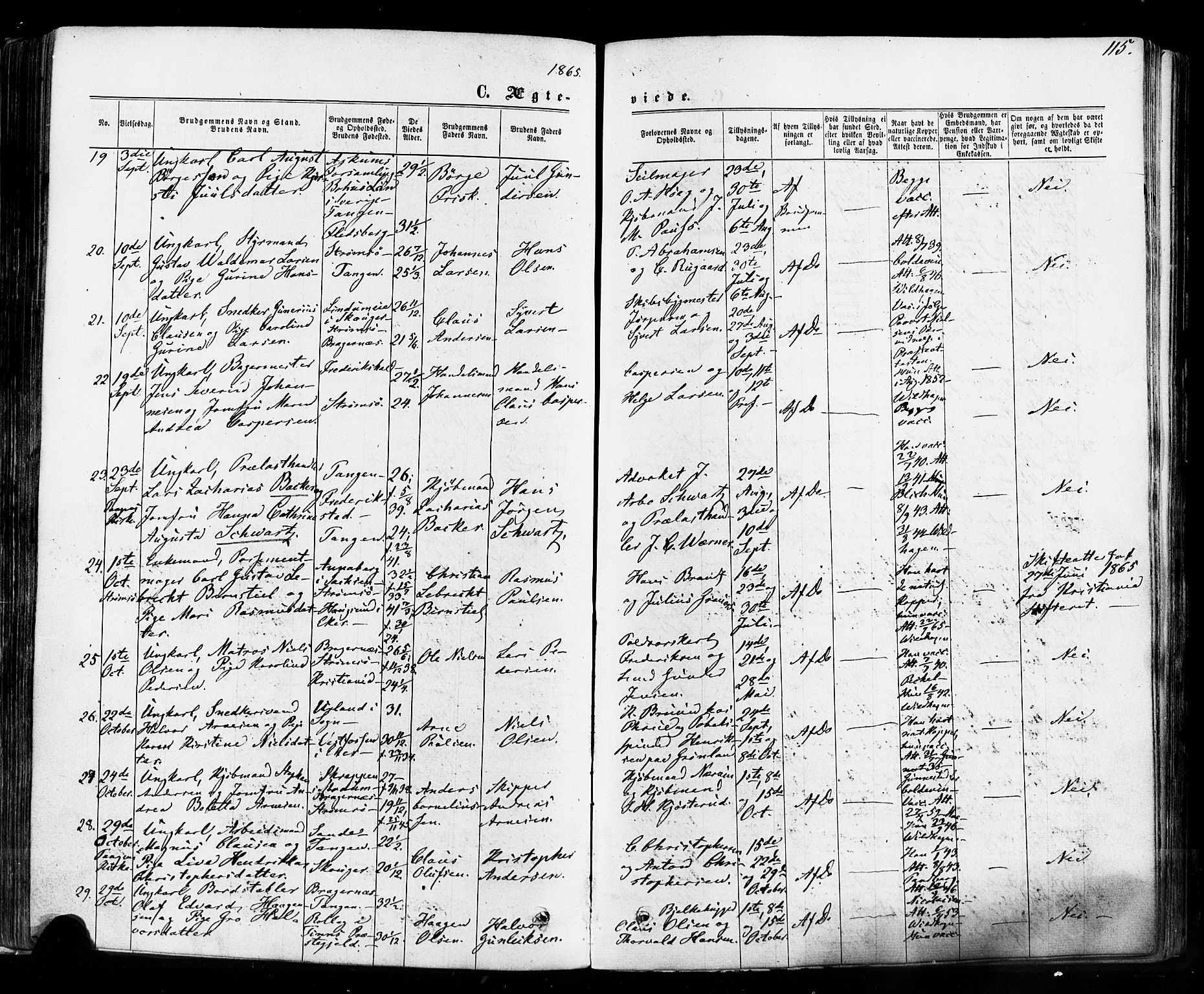 Strømsø kirkebøker, AV/SAKO-A-246/F/Fa/L0018: Parish register (official) no. I 18, 1865-1878, p. 115