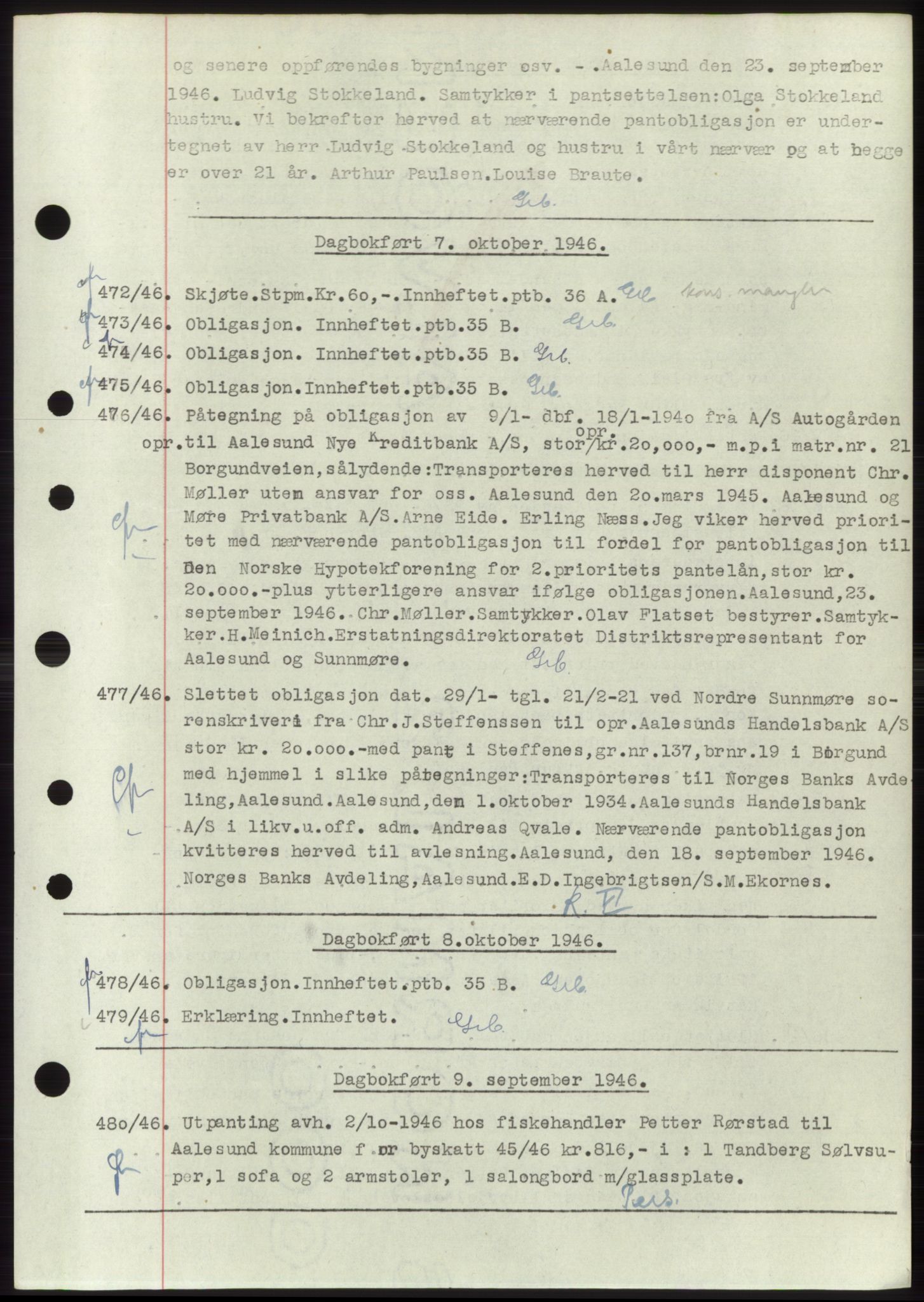 Ålesund byfogd, AV/SAT-A-4384: Mortgage book no. C34-35, 1946-1950, Diary no: : 472/1946