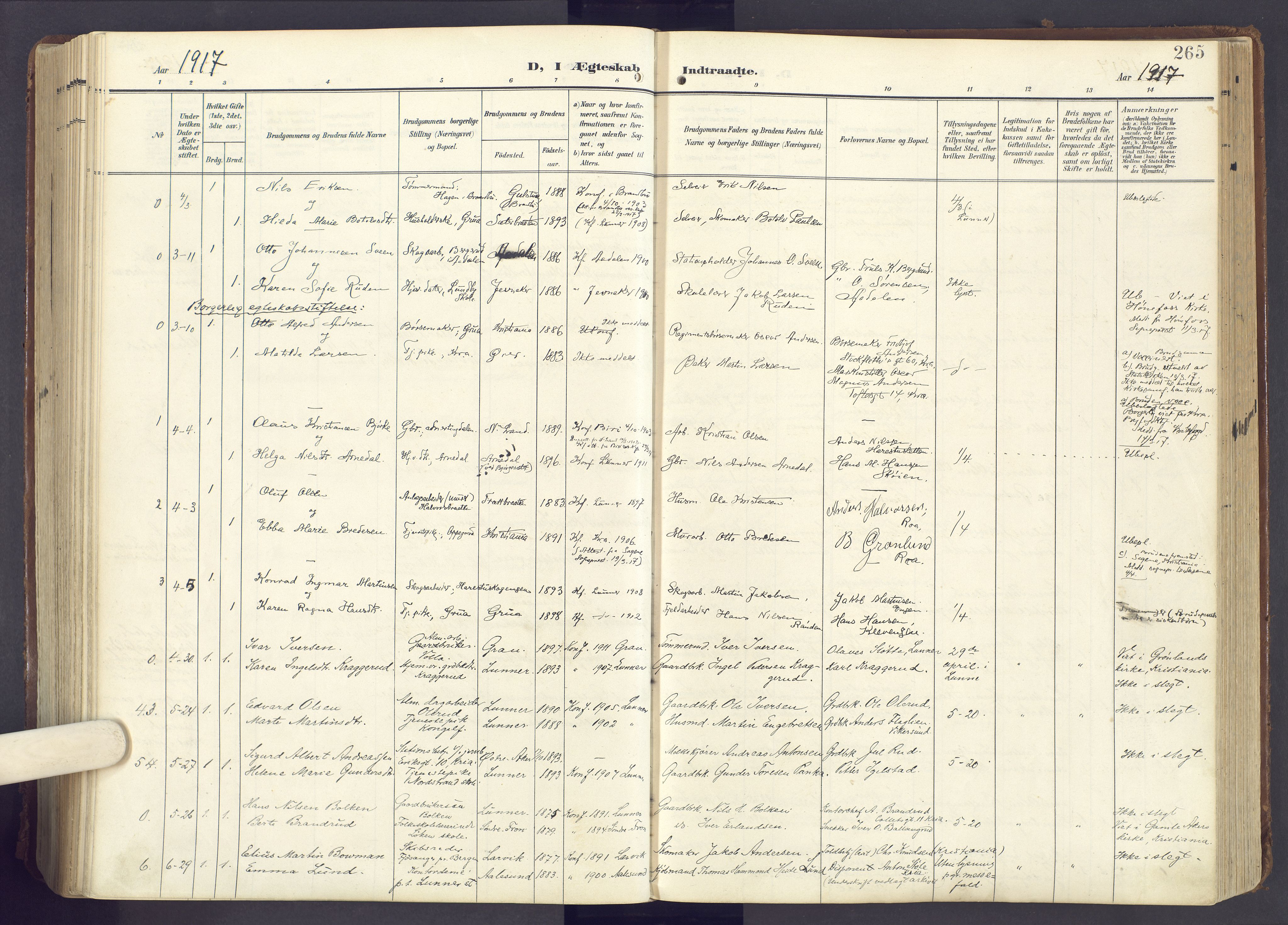 Lunner prestekontor, SAH/PREST-118/H/Ha/Haa/L0001: Parish register (official) no. 1, 1907-1922, p. 265