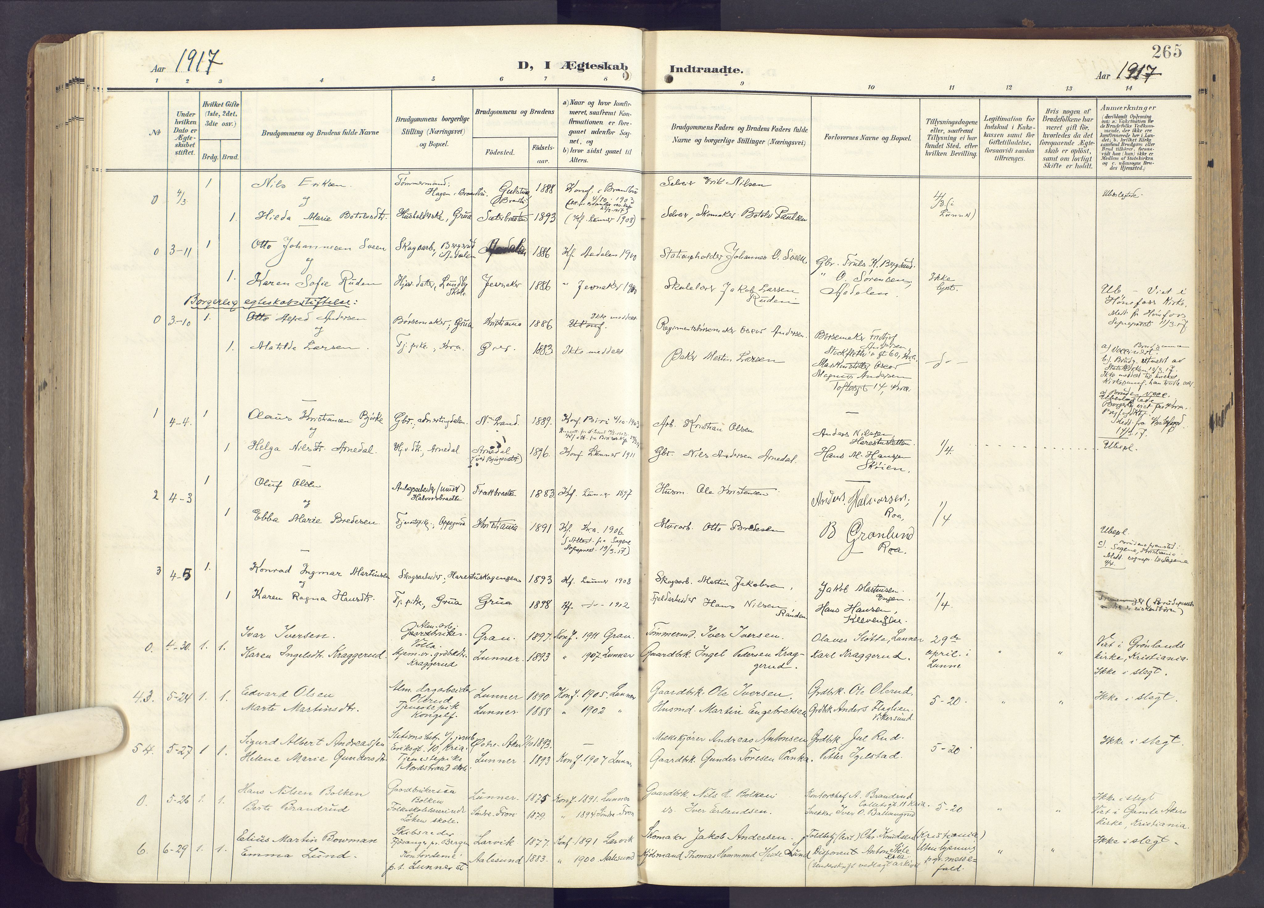 Lunner prestekontor, AV/SAH-PREST-118/H/Ha/Haa/L0001: Parish register (official) no. 1, 1907-1922, p. 265