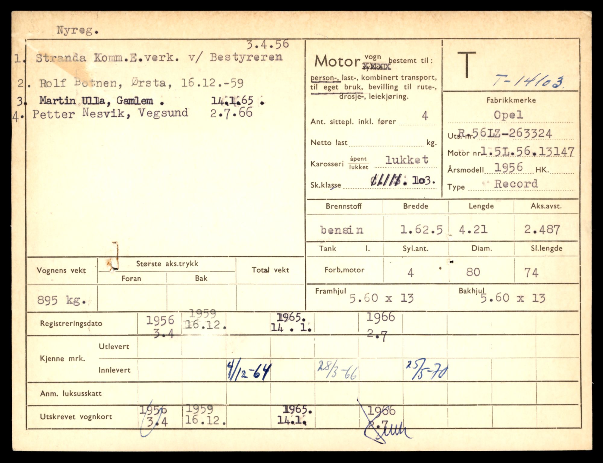 Møre og Romsdal vegkontor - Ålesund trafikkstasjon, AV/SAT-A-4099/F/Fe/L0043: Registreringskort for kjøretøy T 14080 - T 14204, 1927-1998, p. 599